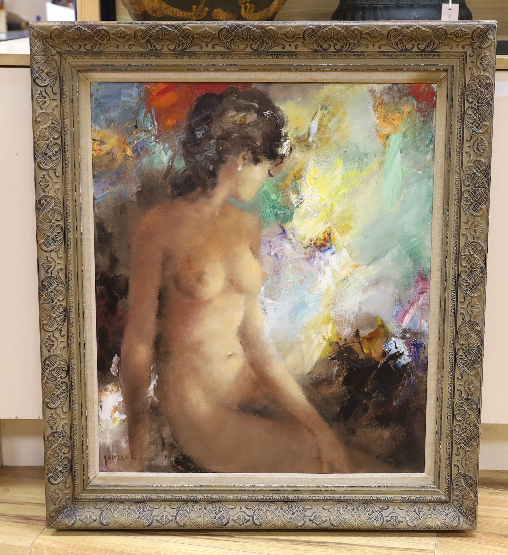 Christian Jereczek (1935-2003), impressionist oil on canvas, Study of a nude female, signed, 69 x - Bild 2 aus 4