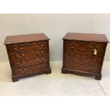 A pair of Georgian style mahogany bedside chests, each fitted four drawers and a slide, on square
