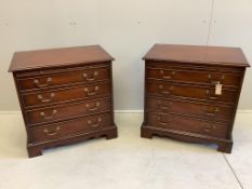 A pair of Georgian style mahogany bedside chests, each fitted four drawers and a slide, on square