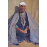 20th century Orientalist School, oil on board, Portrait of a seated Eastern gentleman in robes,