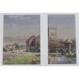 Arthur White (1865-1953), pair of watercolours, Church and duck pond, signed, 25 x 36cm overall