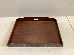 A Victorian brass mounted rectangular mahogany butler's tray, width 54cm, length 75cm