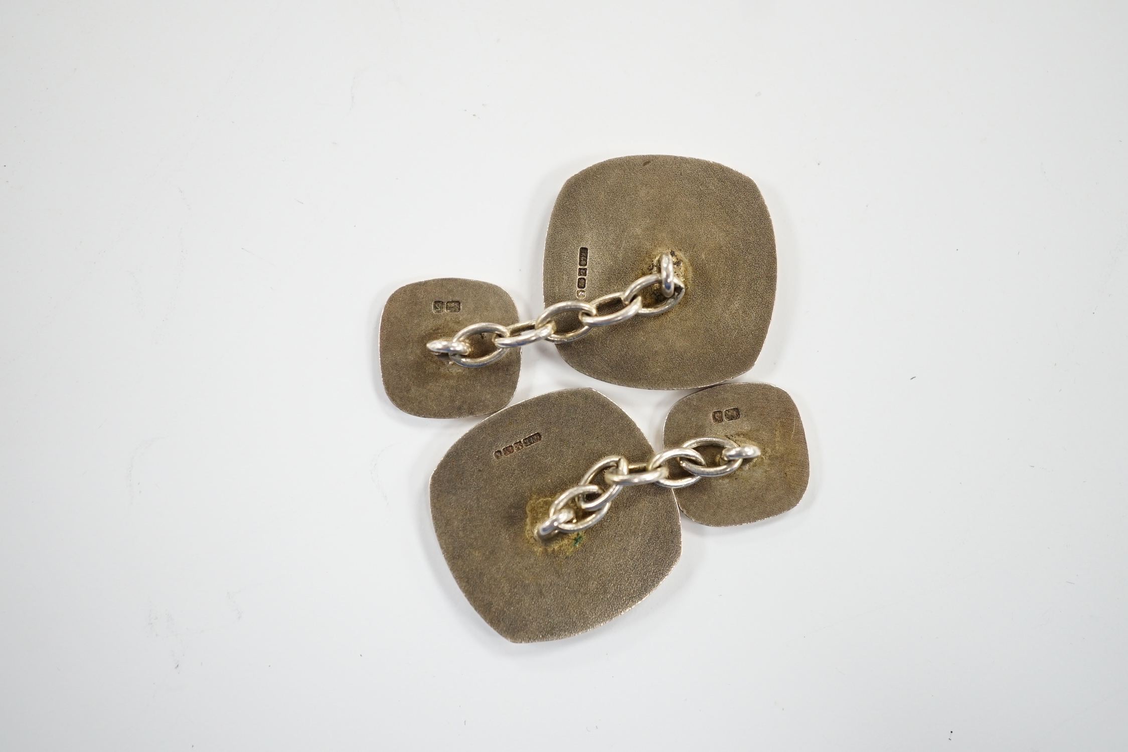 A modern pair of silver and red enamel cufflinks, embossed with the Order of The British Empire, - Image 5 of 6