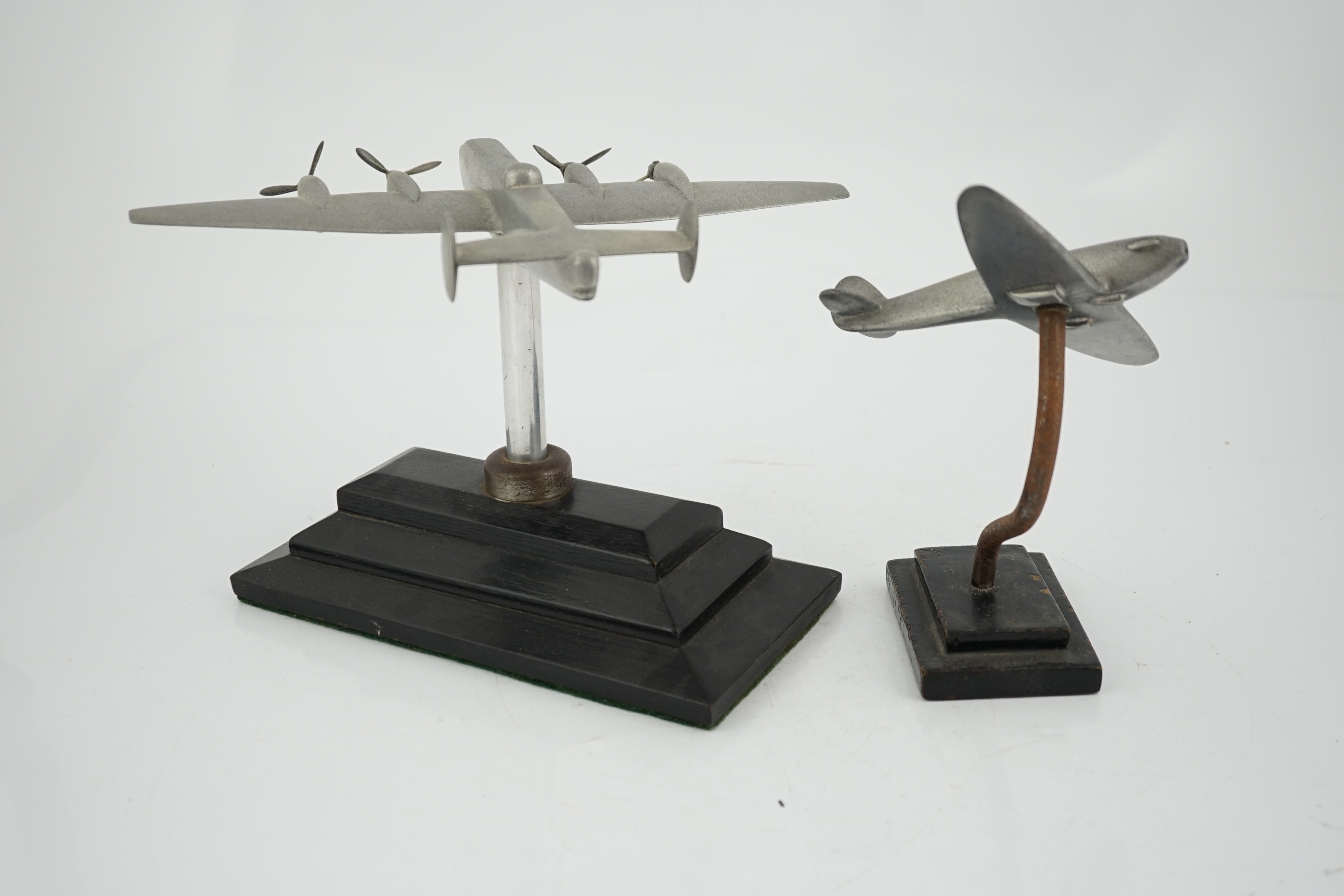 Two cast aluminium military aircraft models mounted on stepped wooden bases; a Halifax bomber, - Image 5 of 6