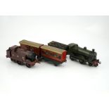 Ten 0 gauge tinplate railway items, most adapted from other parts and models, including three