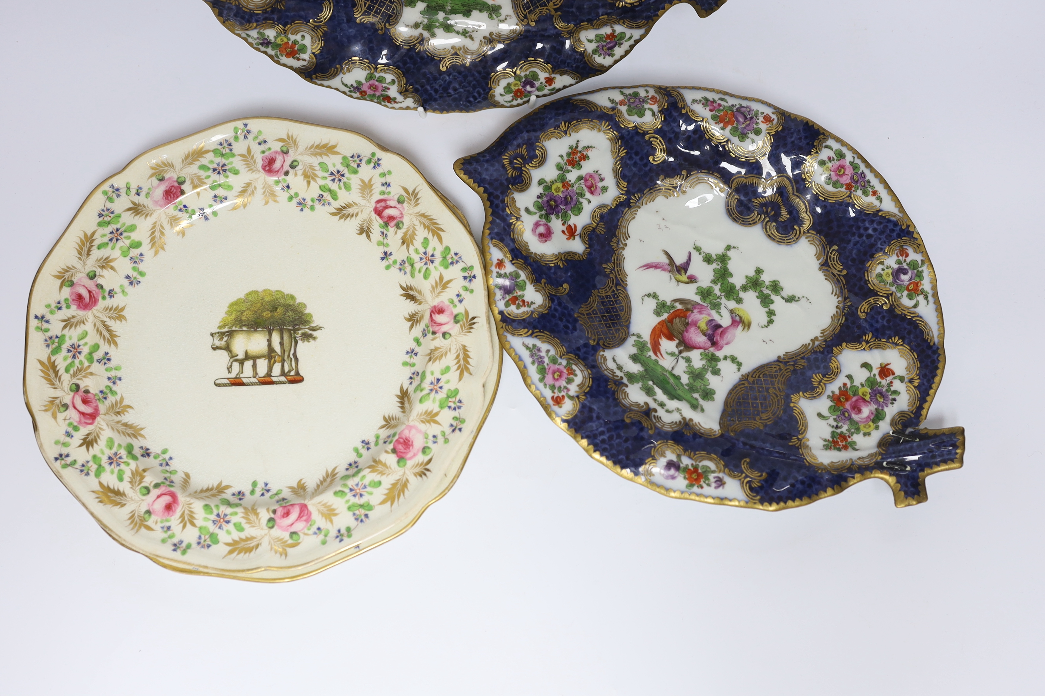 A pair of Samson Worcester style scale blue dishes, a Worcester fruit painted tea bowl and saucer, - Image 3 of 6