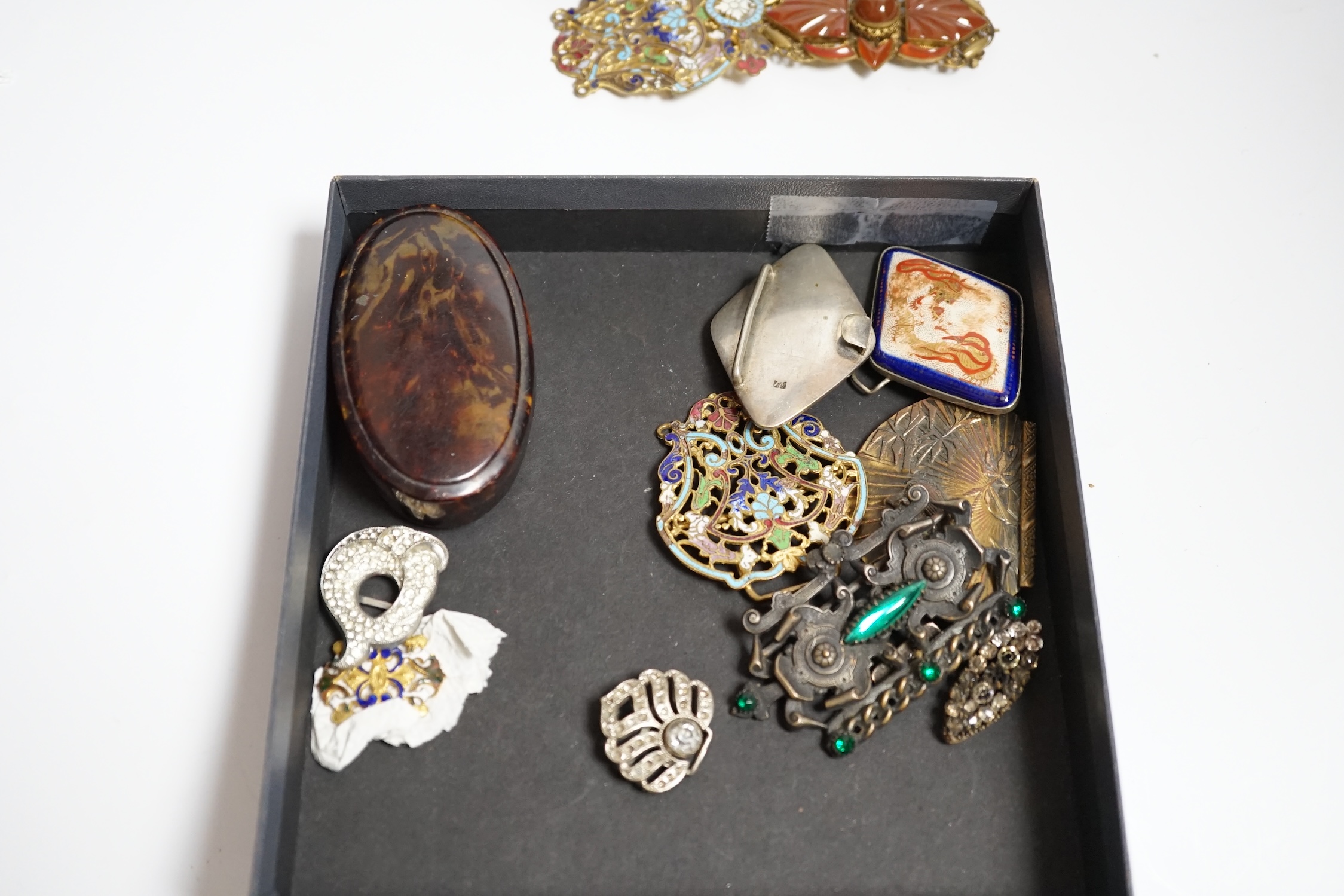 A collection of 20th century and later buckles including jet, Art Deco paste, Japanese Satsuma and - Image 2 of 4