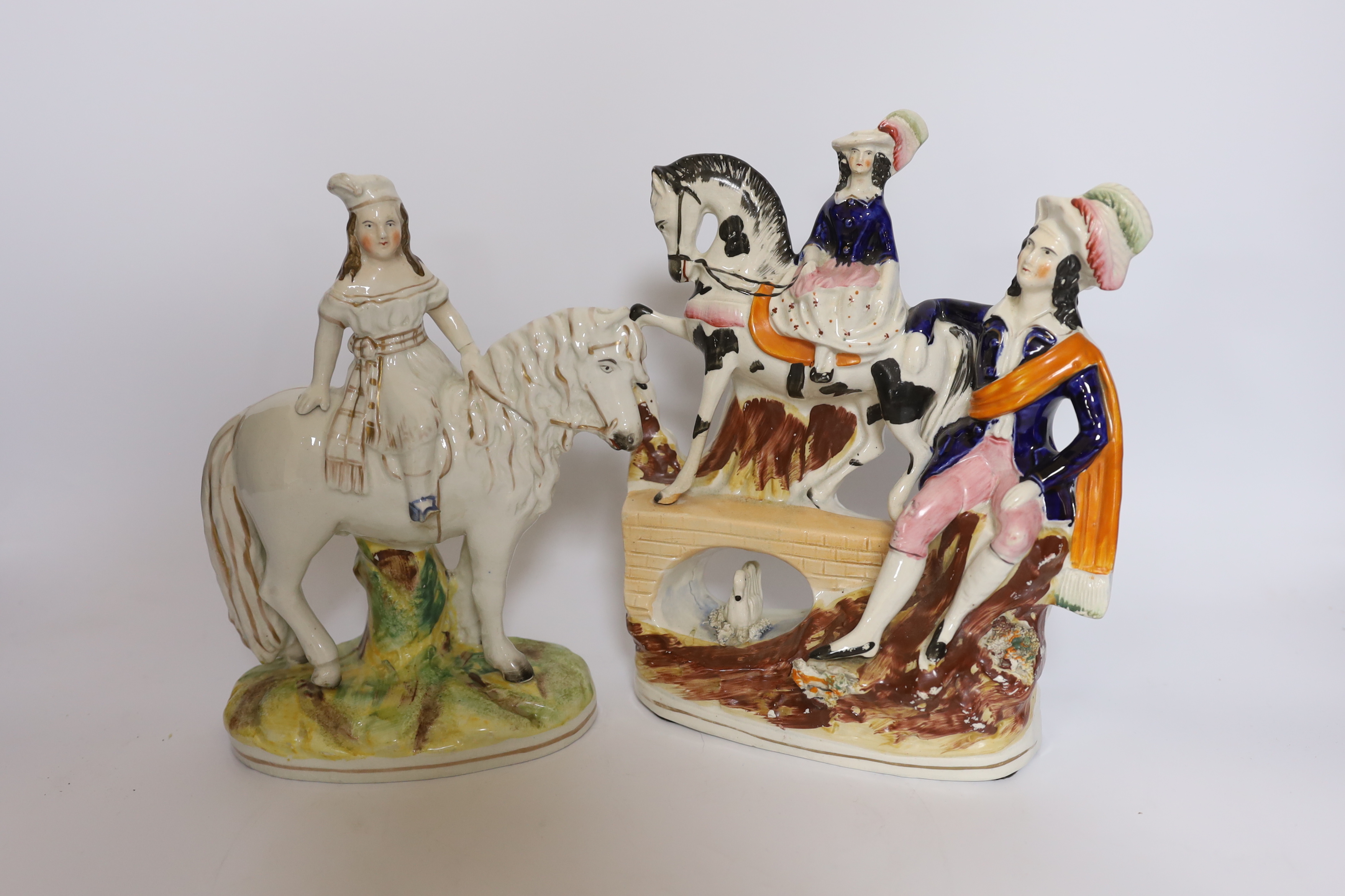 A rare Staffordshire horse group, a Princess Royal and pony group, a Palissy ware vase and a pair of - Image 3 of 4