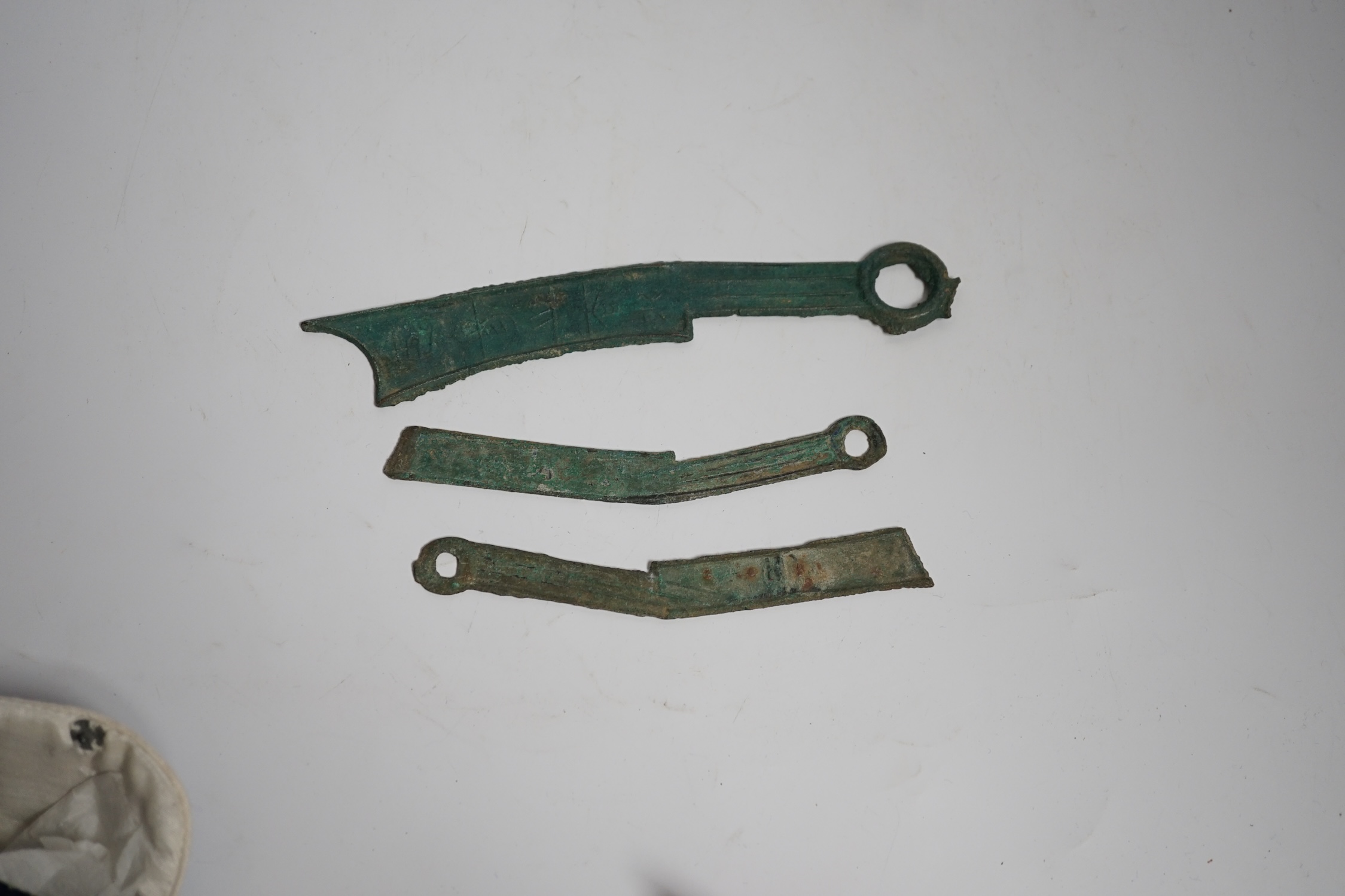 Seven Chinese bronze ‘knife’ cash, Han style - Image 2 of 3
