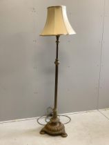 A late Victorian brass standard lamp, height including shade 172cm