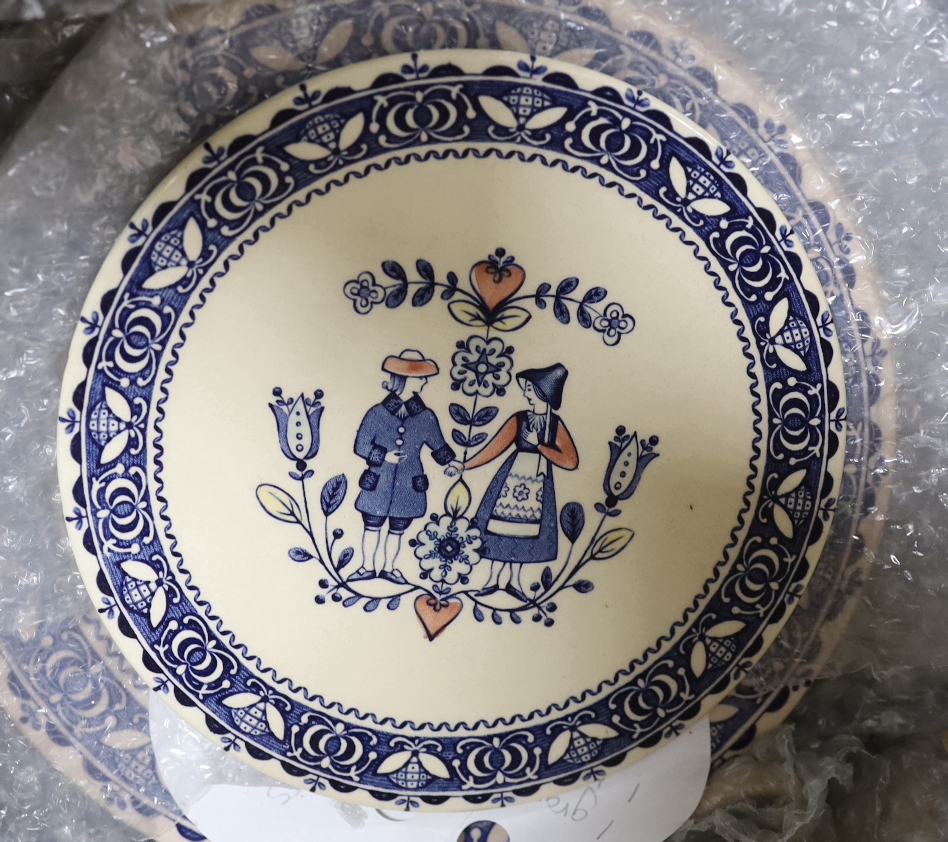 A Johnson Brothers Old Granite Hearts and flowers pattern table service including dinner plates,