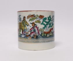 An early 19th century Staffordshire pearlware cylindrical large tankard decorated with Chinese
