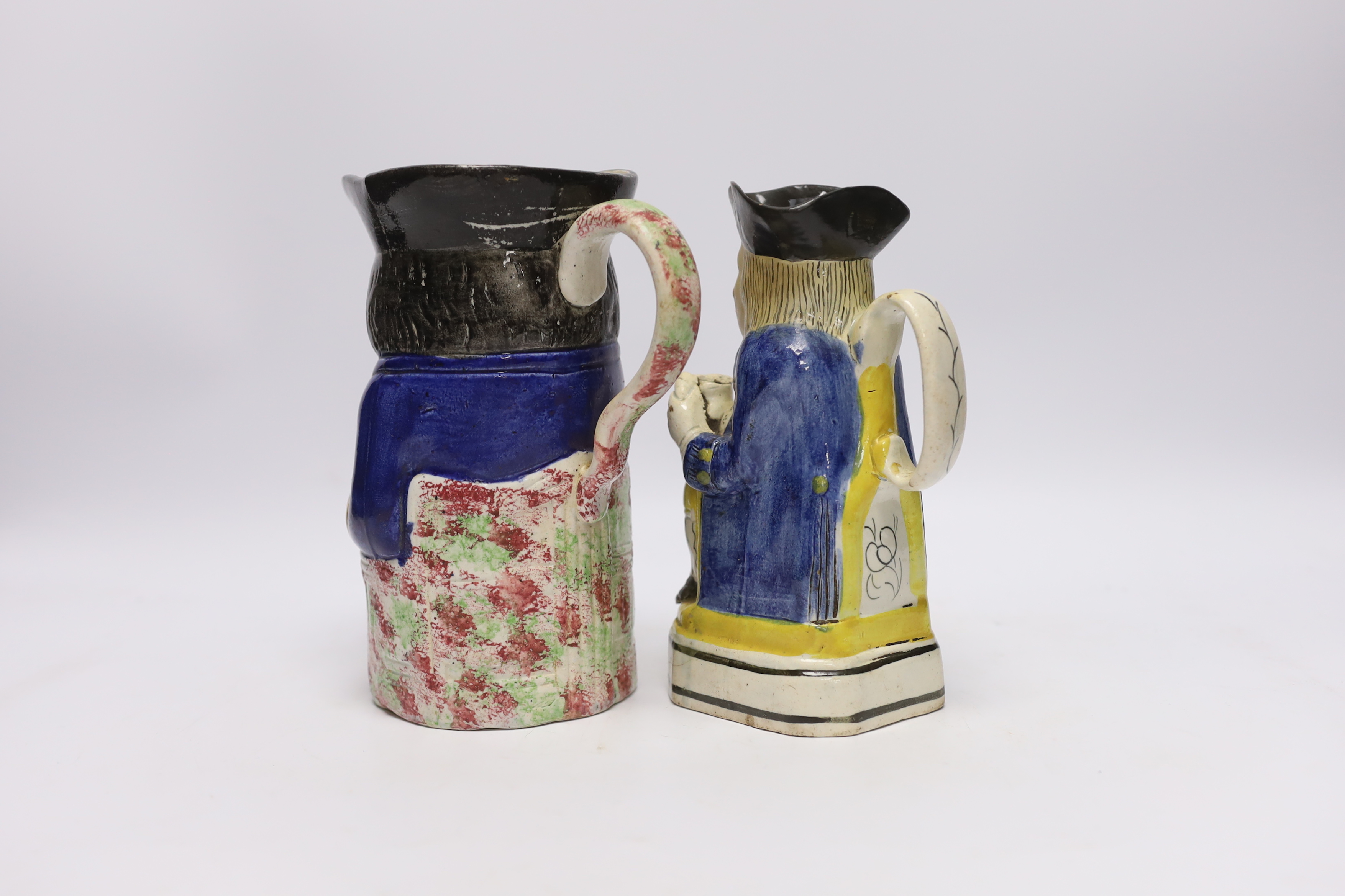 A pearlware Toby jug, c.1795 and late 19th century Staffordshire Toby jug, tallest 19cm - Image 2 of 4