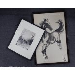 Two Chinese monochrome prints including one after Xu Beihong (1895-1953), Study of a horse,