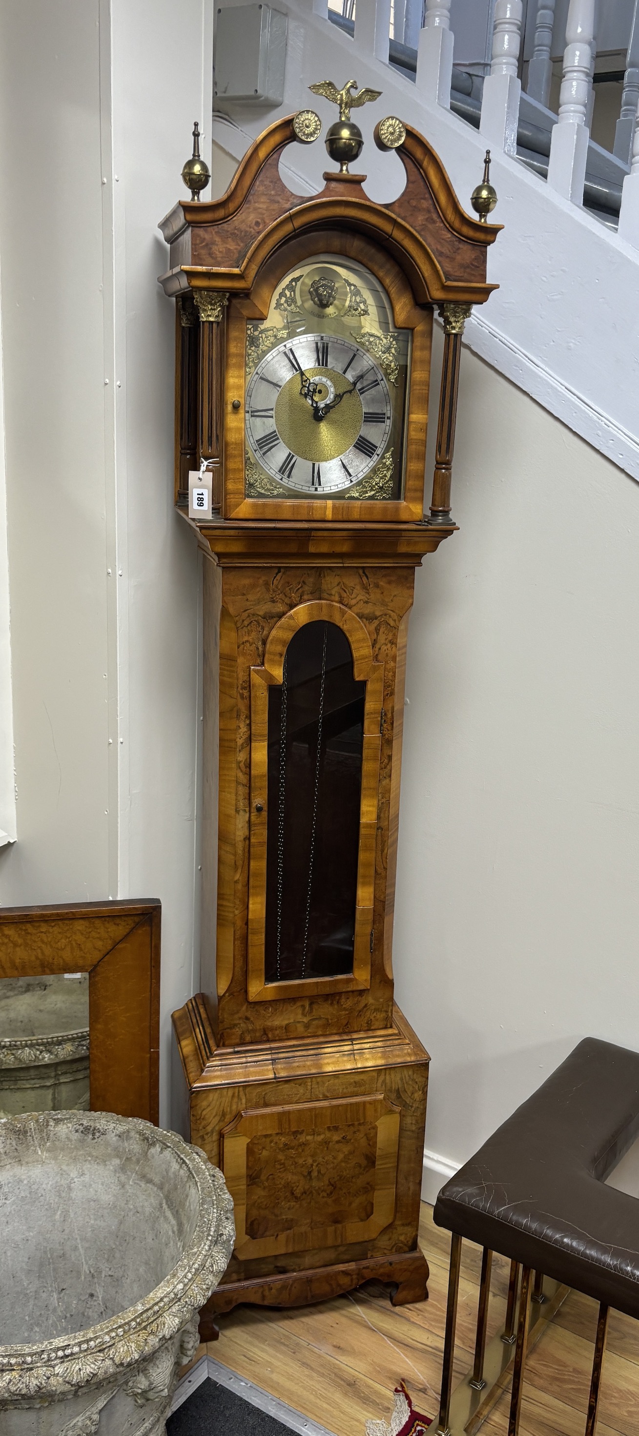 A reproduction yew Westminster chiming longcase clock, marked Keith Buxton, height 212cm - Image 2 of 2
