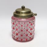 A Victorian cut clear and ruby glass biscuit barrel, 17cm