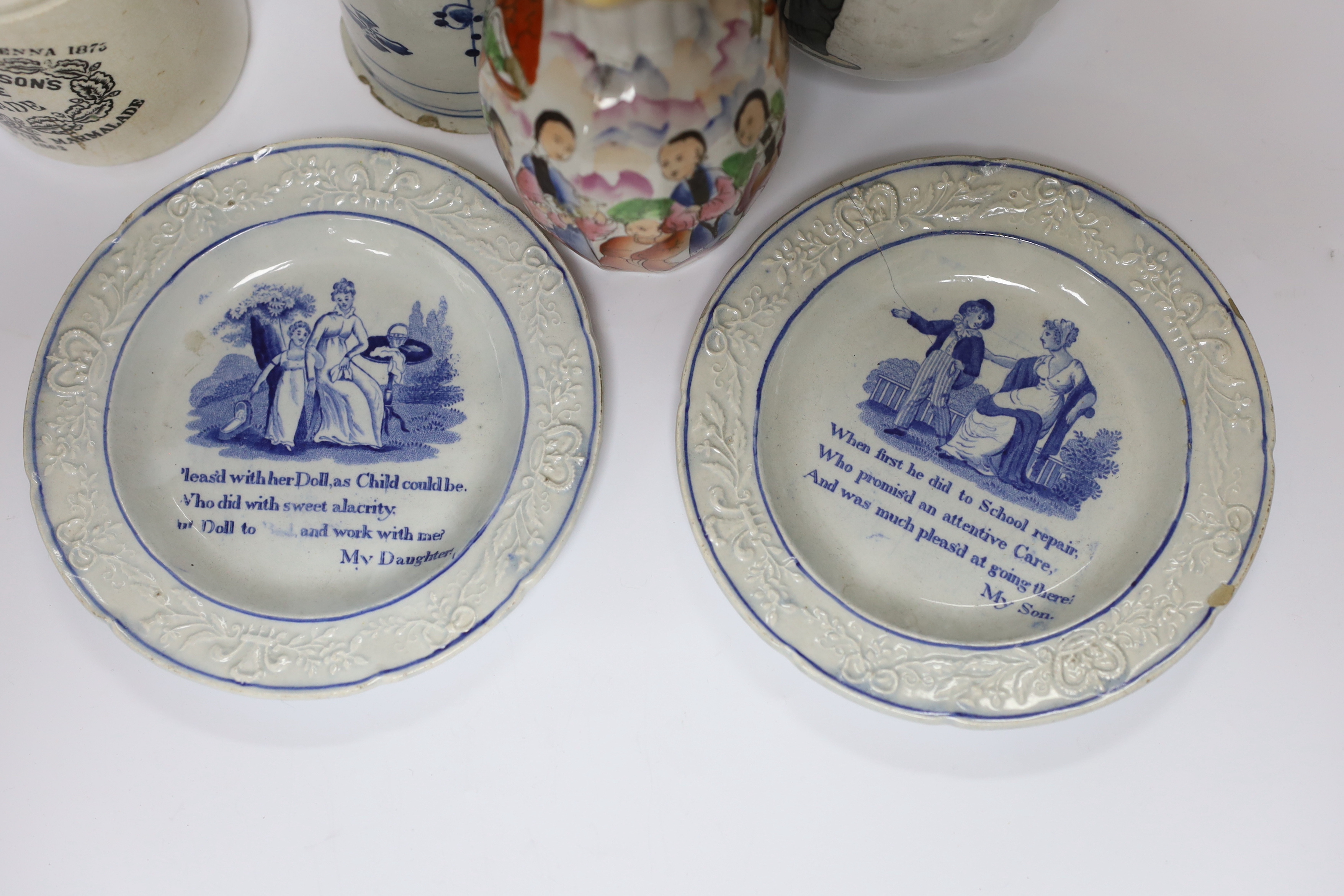 A mixed collection of porcelain to include a pair of transfer printed blue and white verse plates, - Image 2 of 6