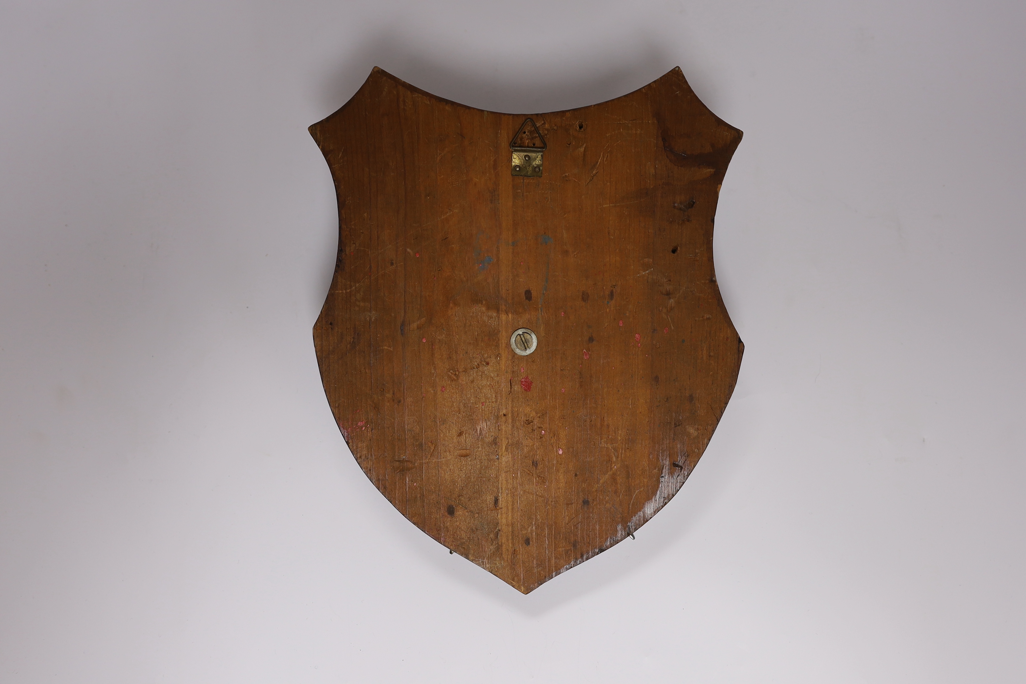 A wall mounting pine ‘shield’ with brass mounts and swords, 28cm - Bild 3 aus 3