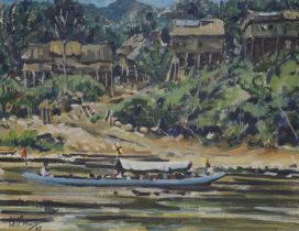 Christopher Meis? (20th century), oil on canvas, 'River Scene, Borneo', signed and dated '67,