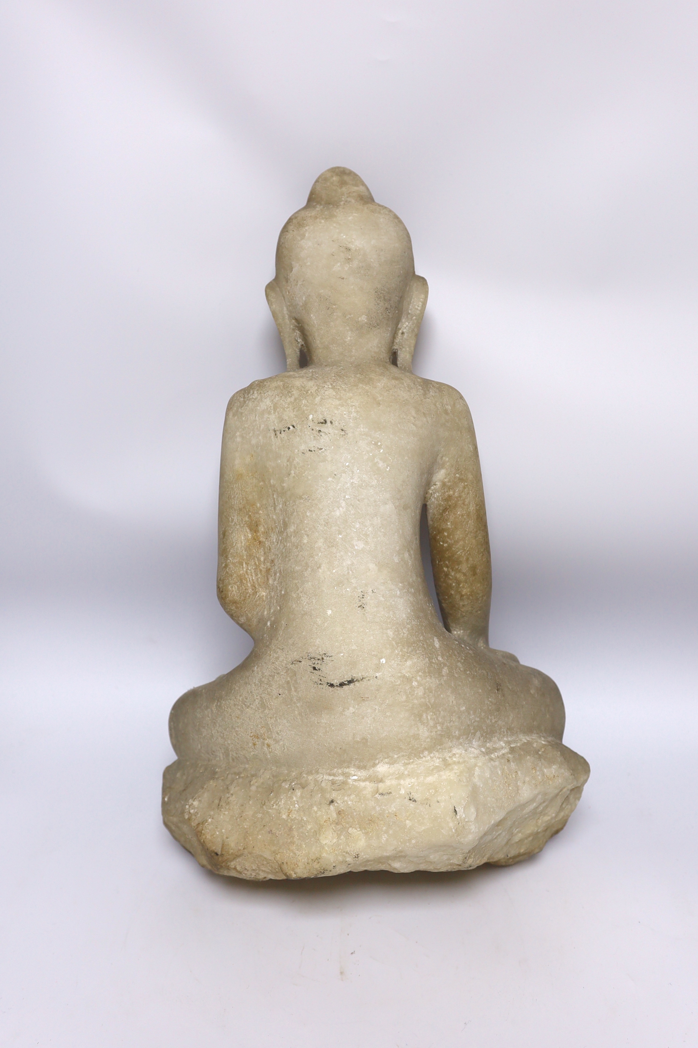 A Burmese carved alabaster model of a seated buddha, 46cm - Image 3 of 4