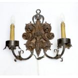 A 19th century carved wood mounted two branch wall light.