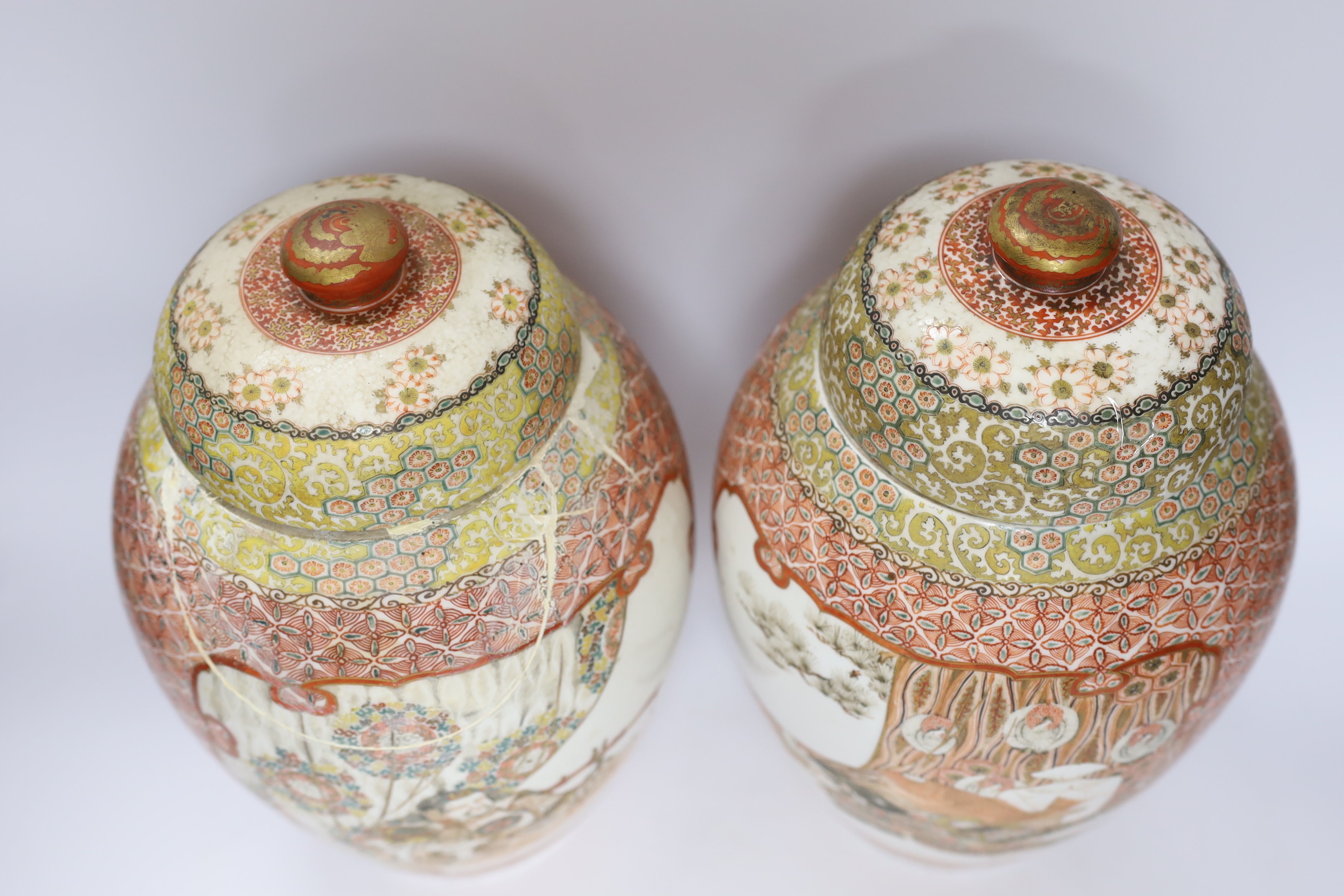 A pair of Japanese Meiji period vases and covers, 31cm (a.f.) - Image 4 of 5