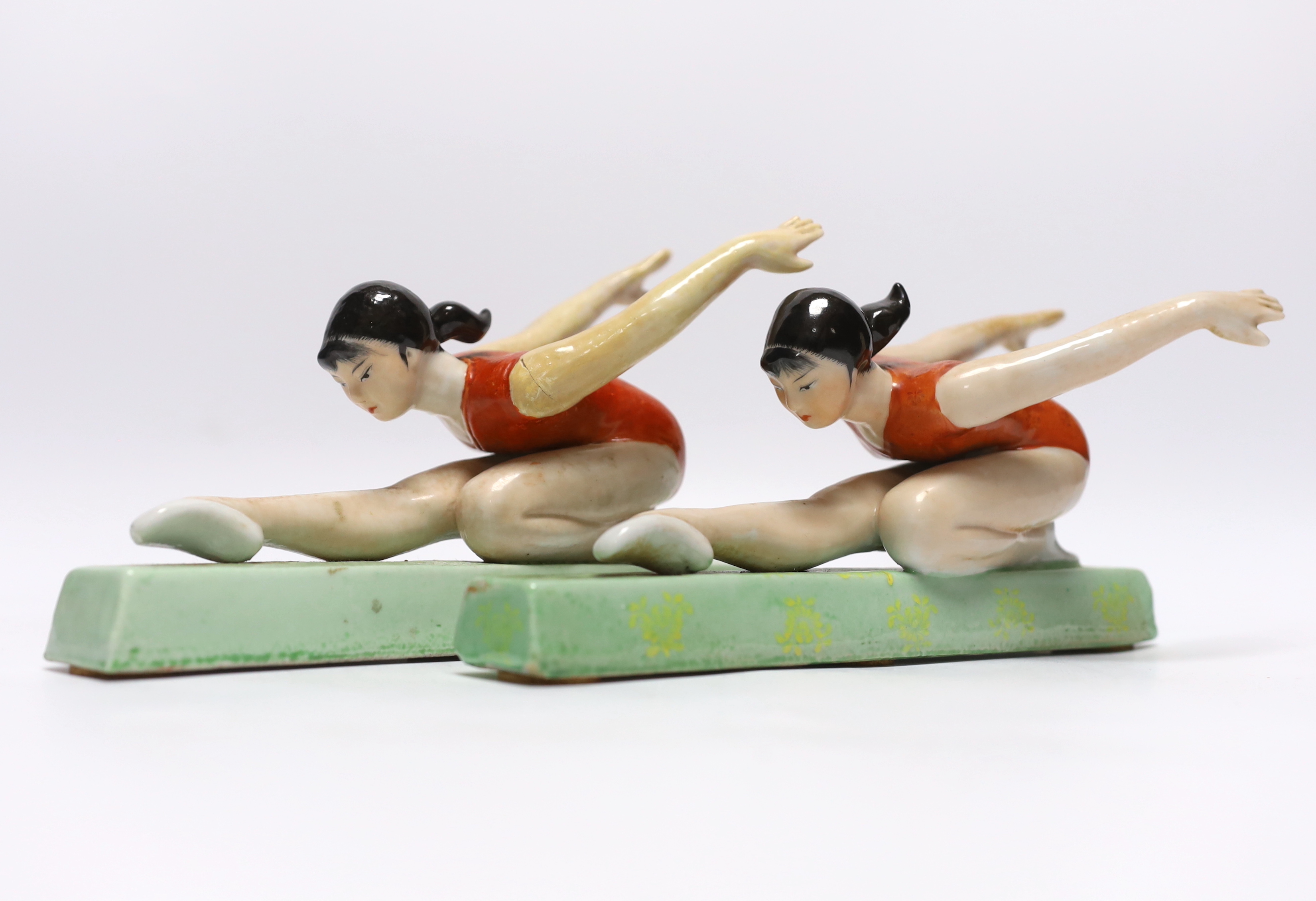 A pair of Chinese Cultural Revolution figures of ballerinas, 23.5cm long
