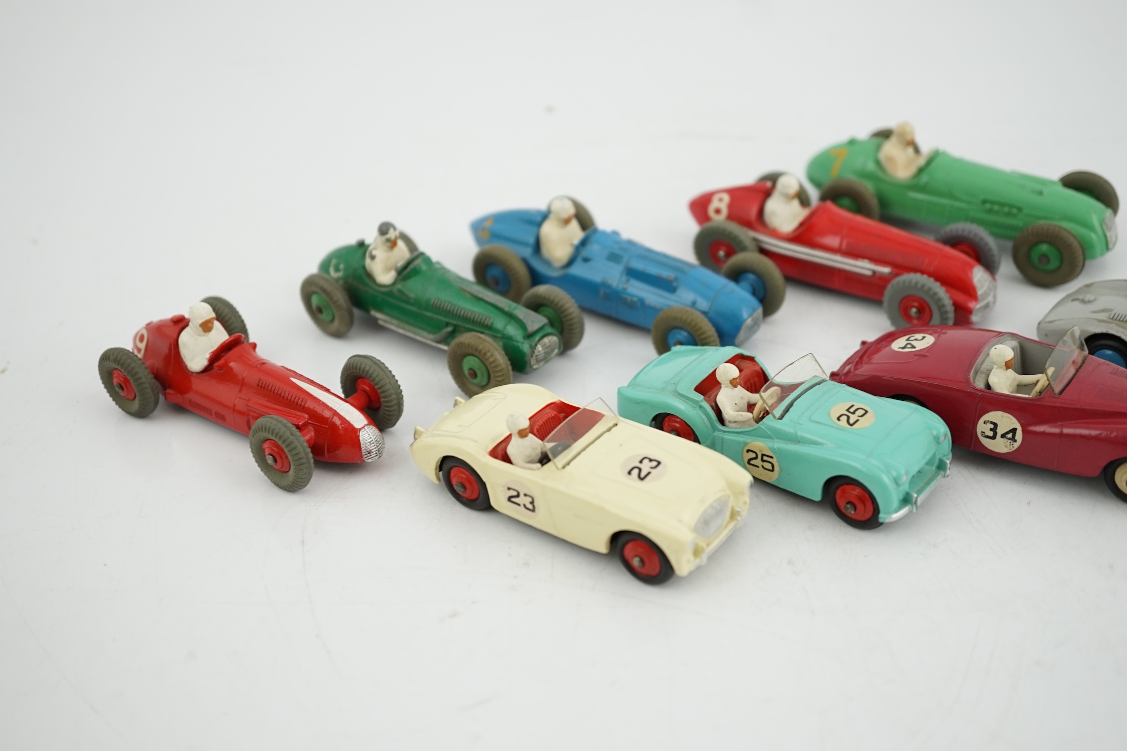 Nine Dinky Toys racing cars, including; Austin Healey, Triumph TR2, Sunbeam Alpine, Aston Martin, - Image 3 of 3