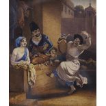 Seymour Clarke (19th. C), watercolour, Turkish figure dancing with onlookers, signed, 10 x 8cm