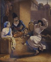 Seymour Clarke (19th. C), watercolour, Turkish figure dancing with onlookers, signed, 10 x 8cm