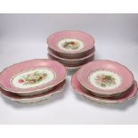 A seven piece dessert set, floral painted, impressed anchor mark