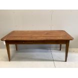 A 19th century French rectangular cherry two drawer kitchen table, width 178cm, depth 84cm, height