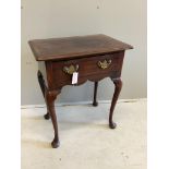 A small Georgian mahogany side table fitted single drawer with brass bail handles, on cabriole