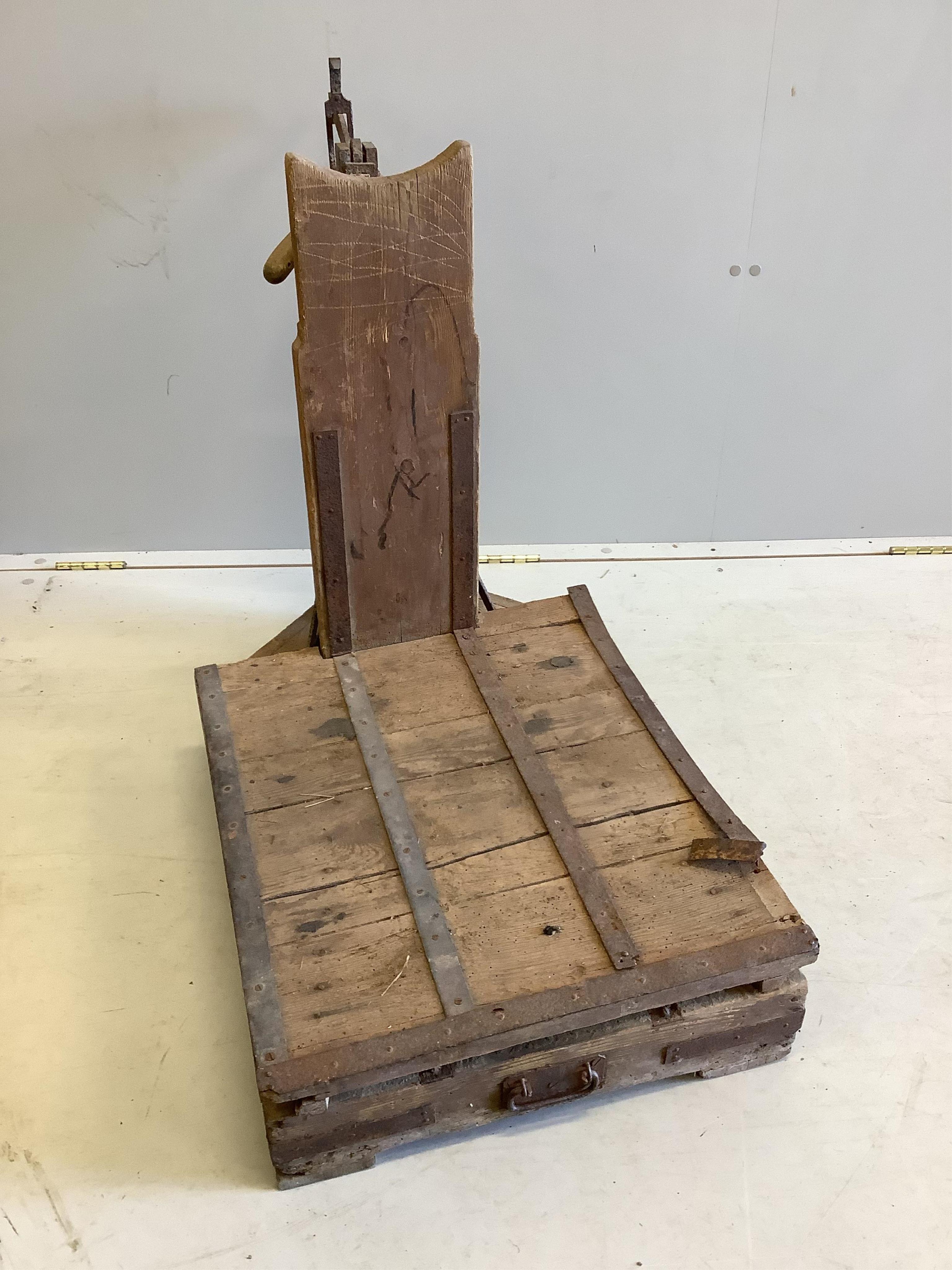 A set of iron bound wood sack scales, height 70cm - Image 2 of 2