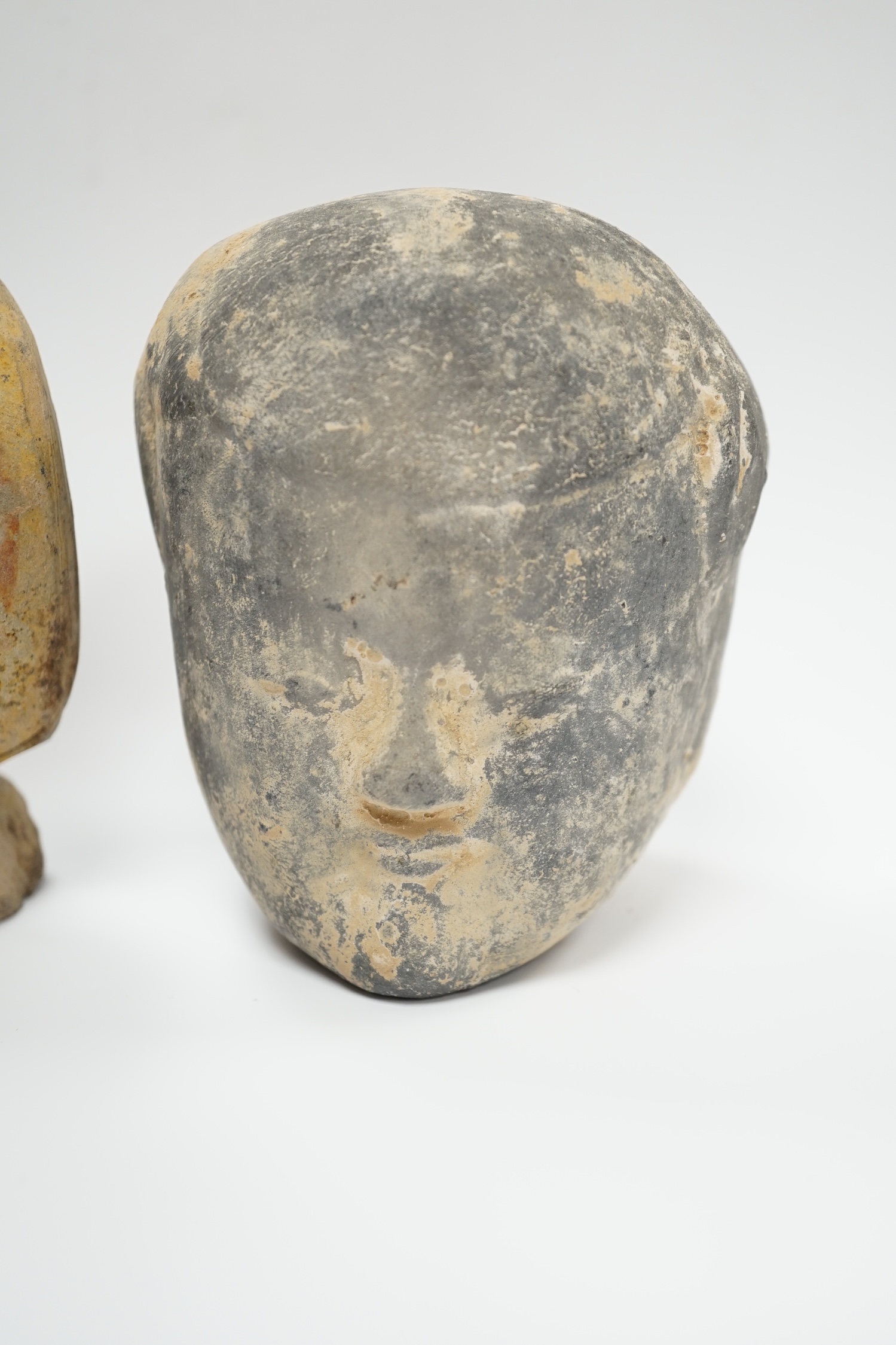 A Chinese grey pottery head and a bust, Han dynasty, tallest 17cm - Image 2 of 5