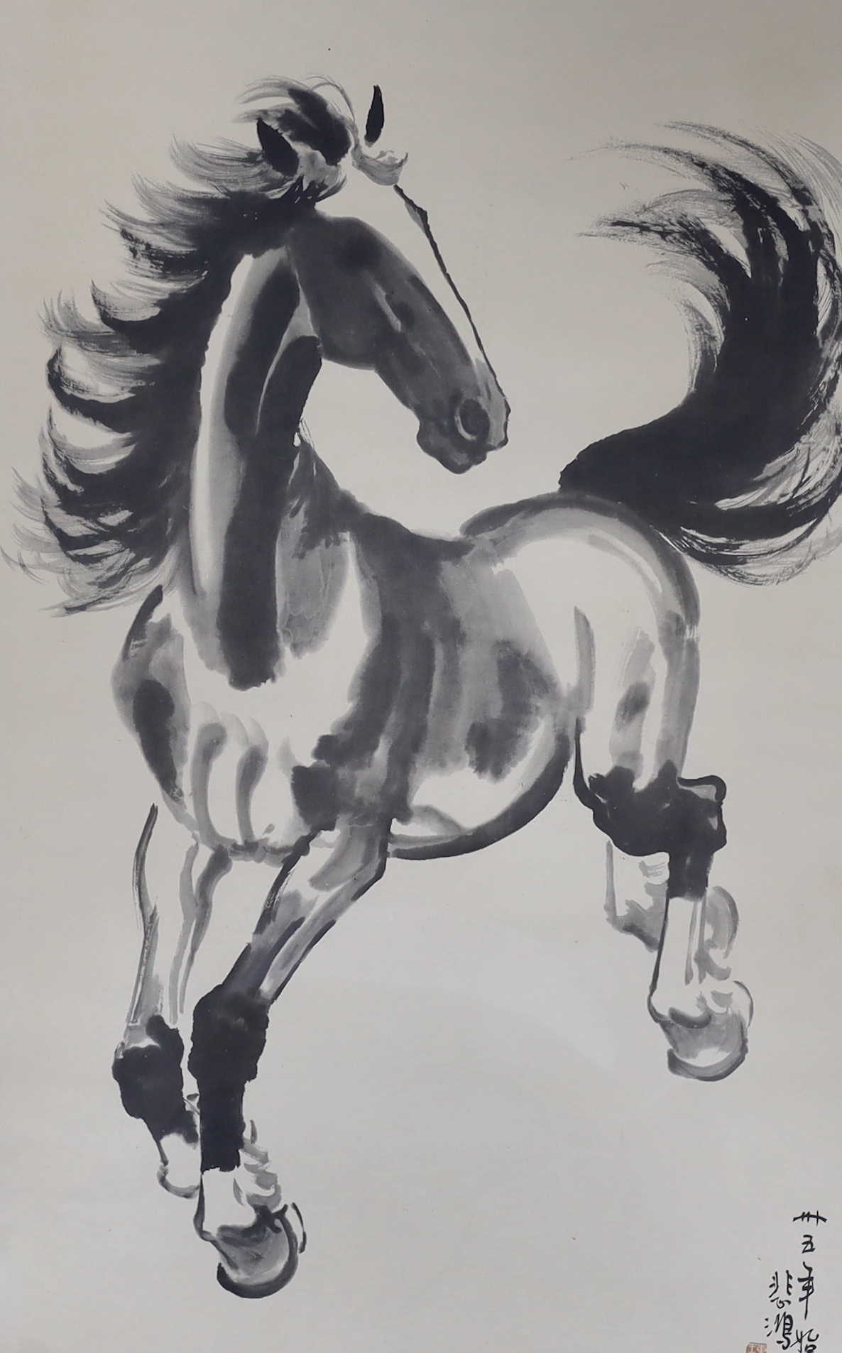 Two Chinese monochrome prints including one after Xu Beihong (1895-1953), Study of a horse, - Image 3 of 3