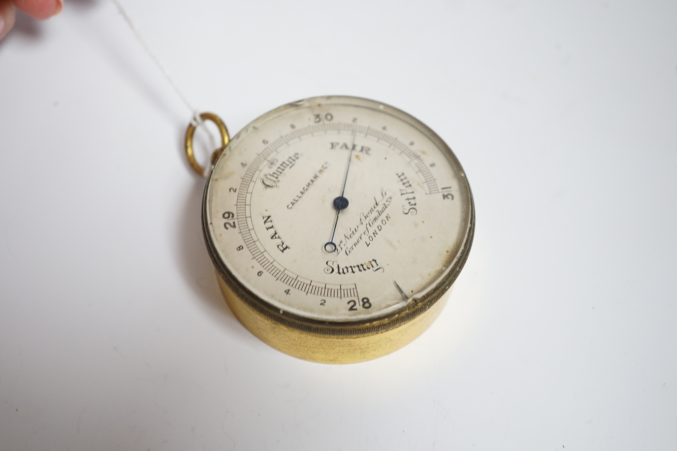 A gilt metal circular pocket barometer by Gallagher and Co., New Bond Street, London (lacks case) - Image 4 of 5