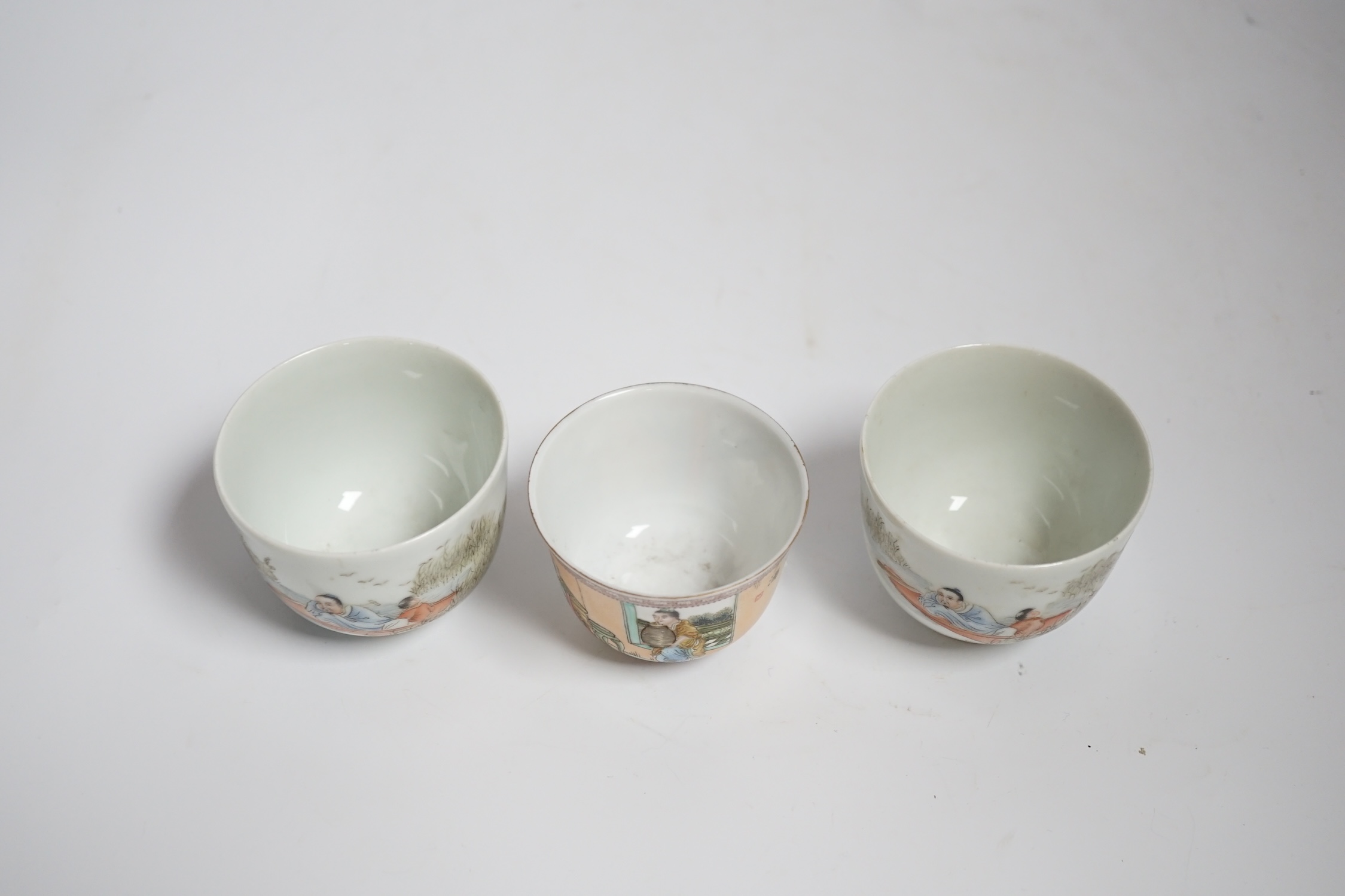 Three Chinese enamelled porcelain tea bowls, largest 5cm high - Image 3 of 5