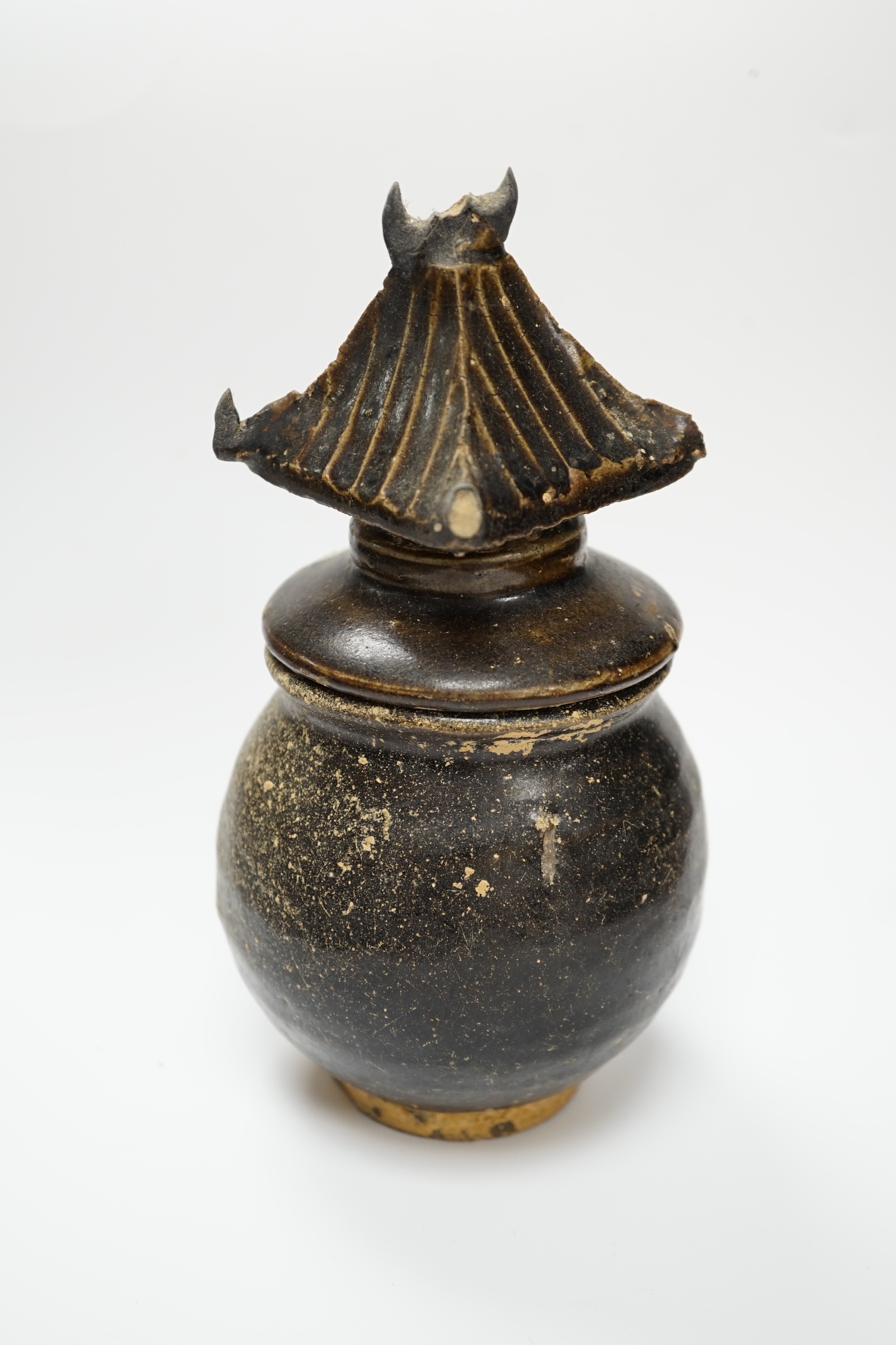 A Khmer brown glazed jar and cover, Cambodia, 12th century, 18cm - Image 3 of 5