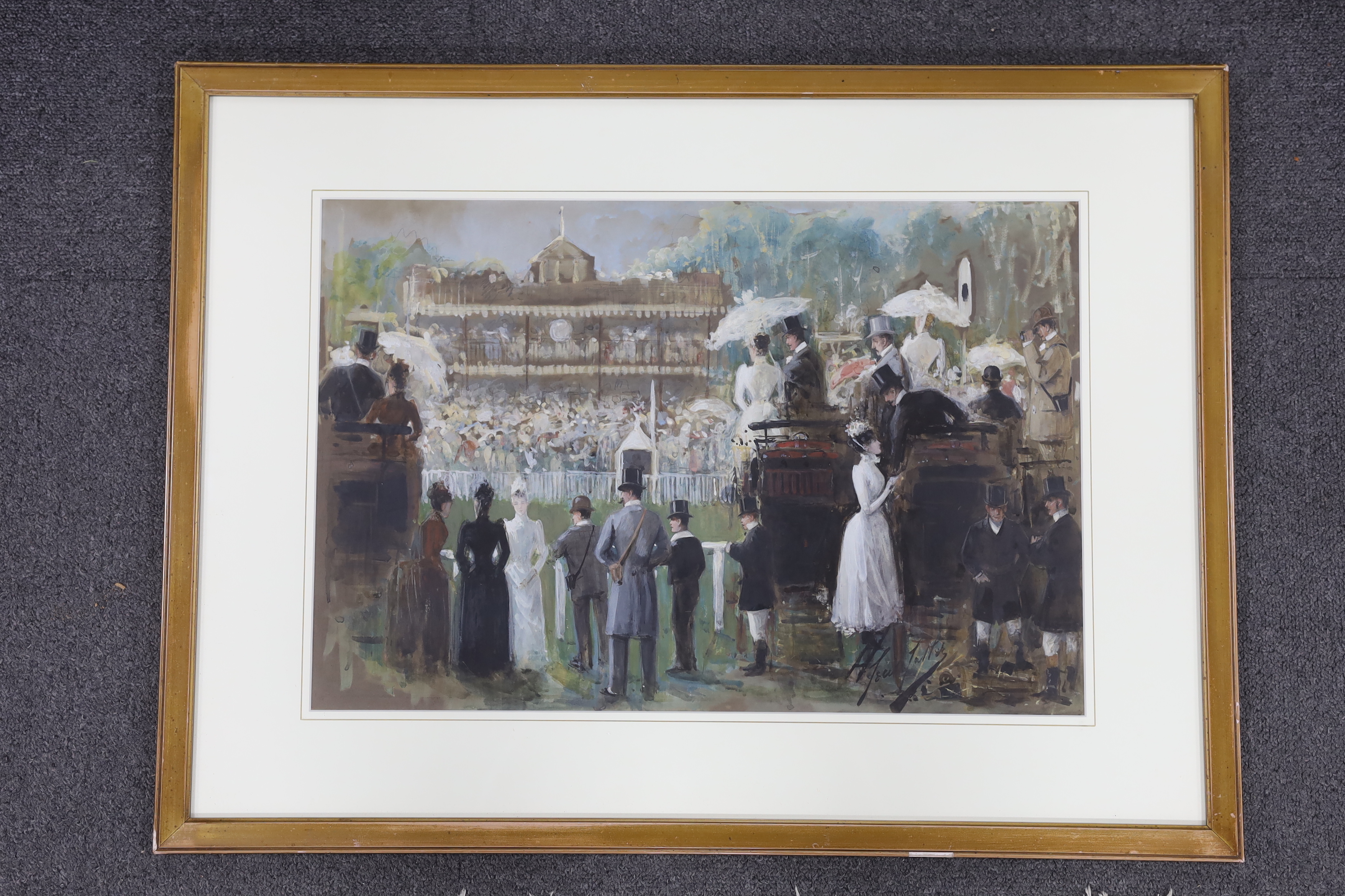 Cecil E.L. Cutler (1886-1934), watercolour and gouache, 'Race meeting, Sandown Park', signed, 35 x - Bild 2 aus 3