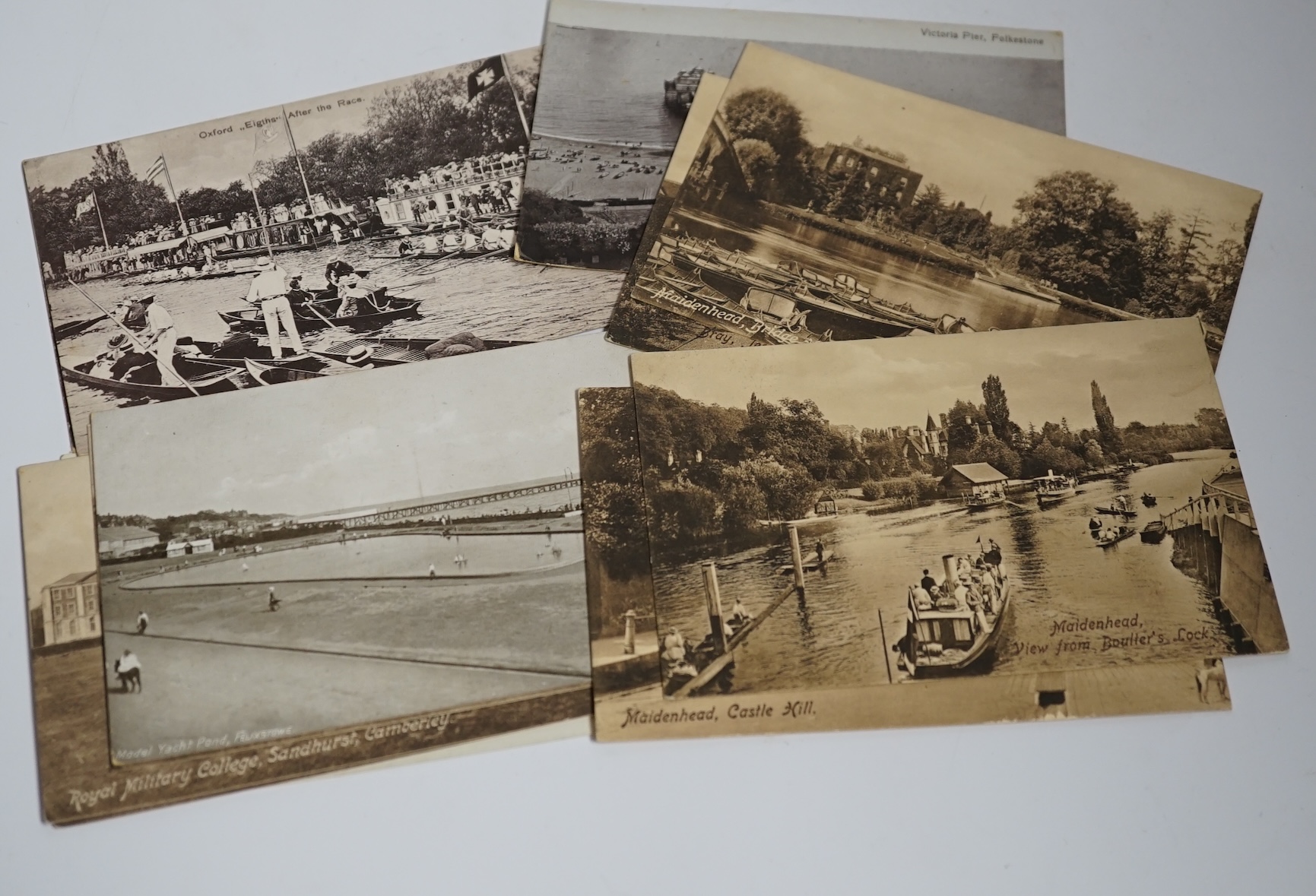 A collection of vintage topographical postcards including some local views