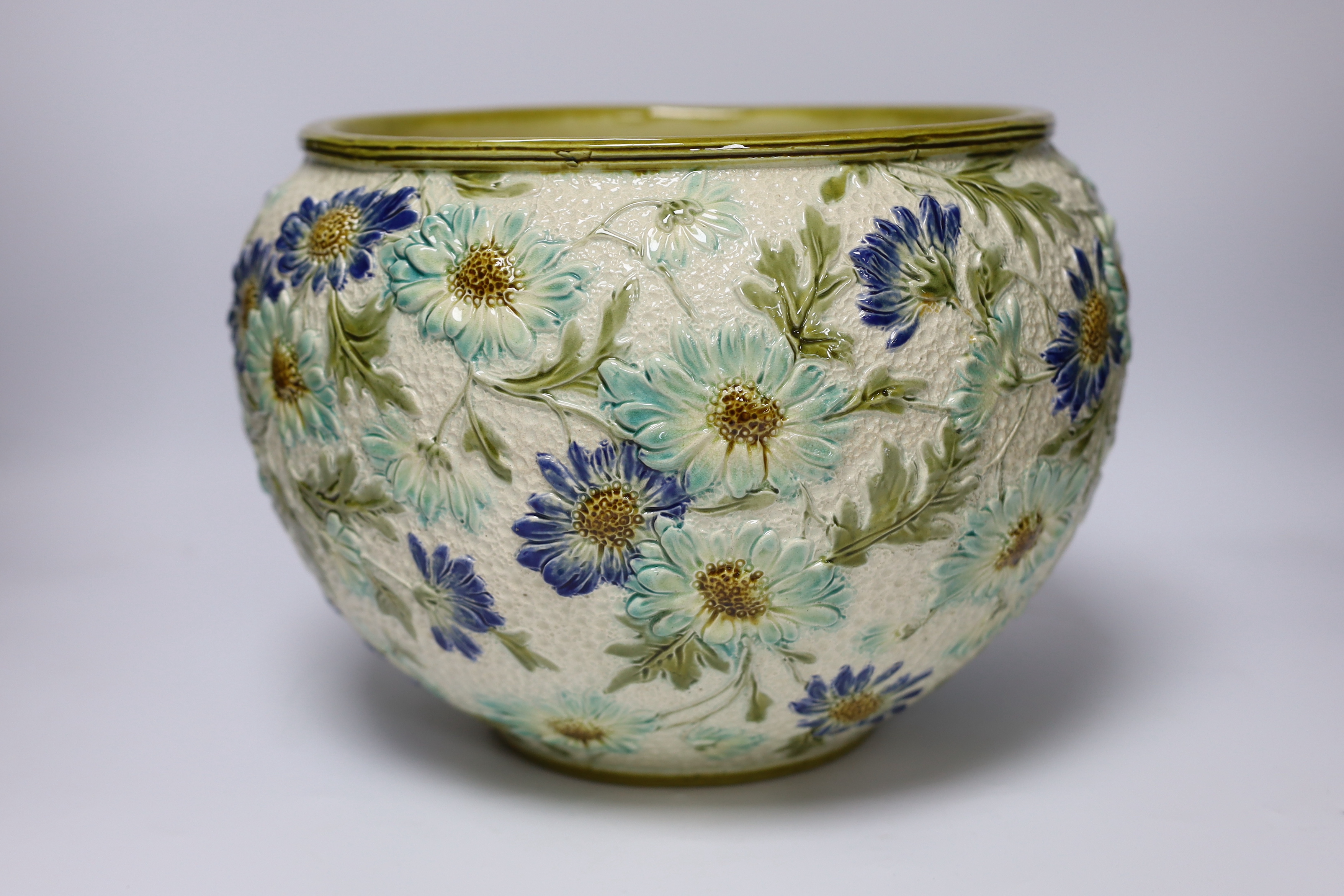 A pair of Burmantofts faience floral jardinières, c.1900, 23cm - Image 2 of 3