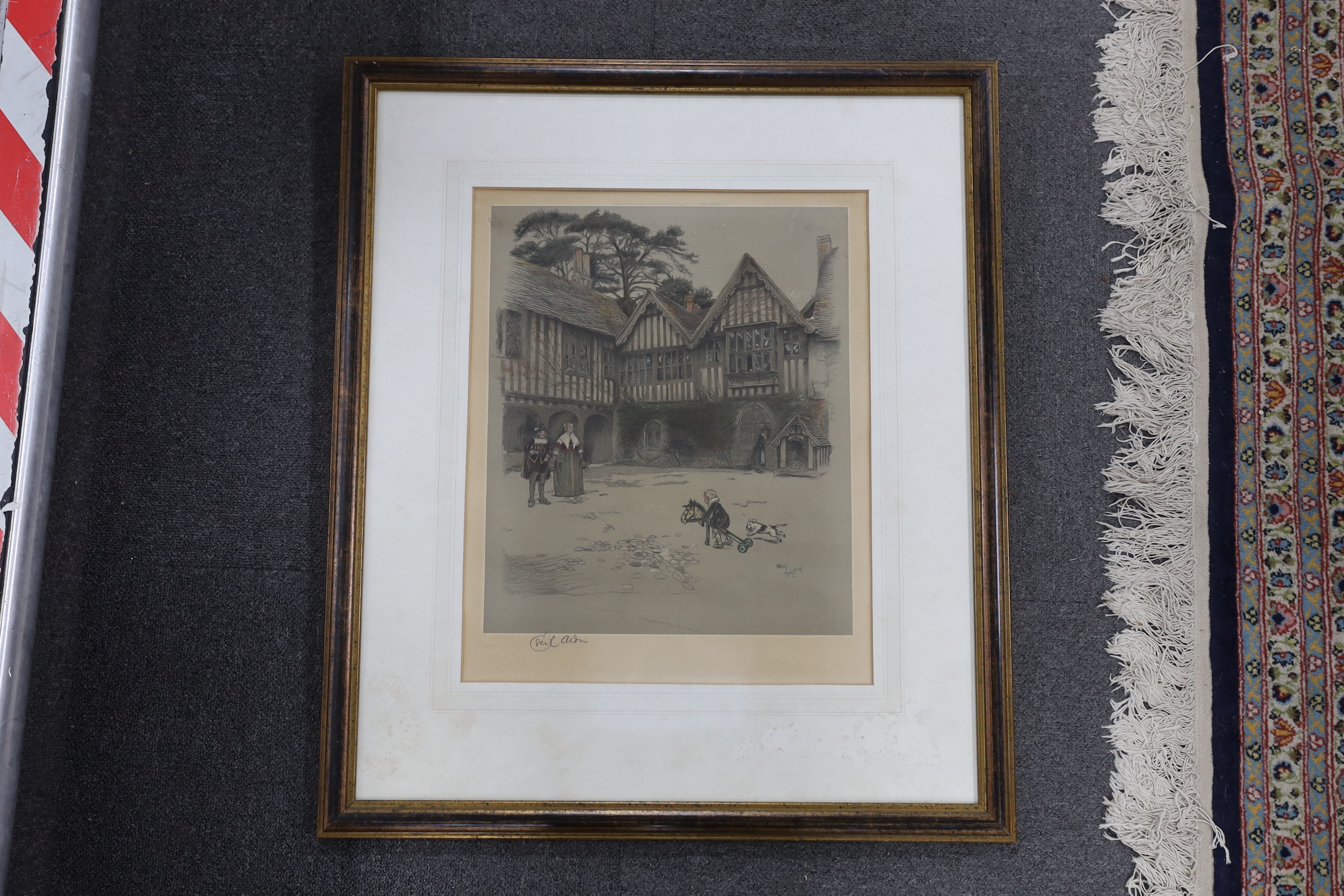 Cecil Aldin (1870-1935), colour print, Old Manor House, The Courtyard Ightham Mote, signed in - Image 2 of 5