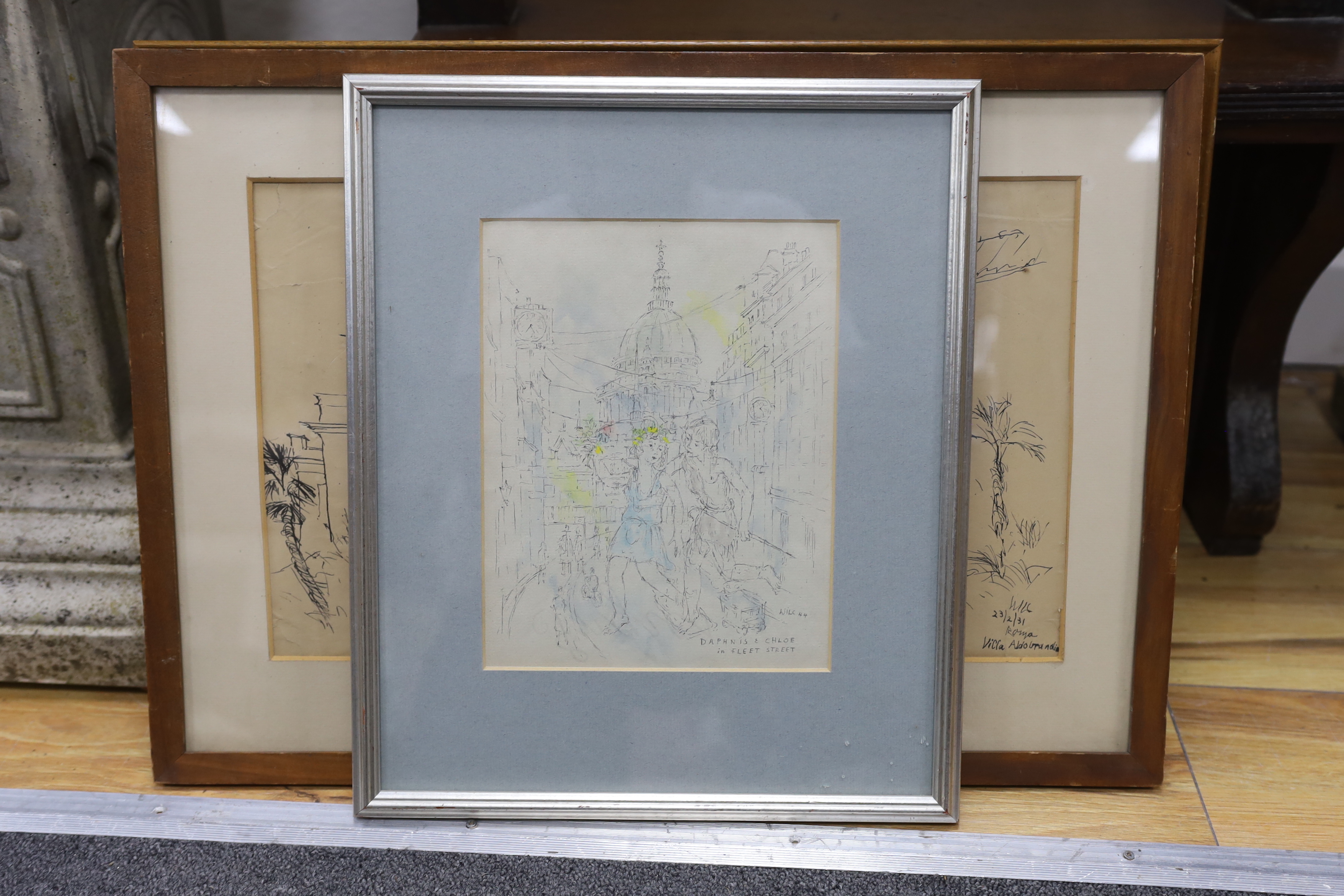 Katrina Wilczynski, four ink and charcoal sketches, Italian views and London street scene, each - Image 2 of 6