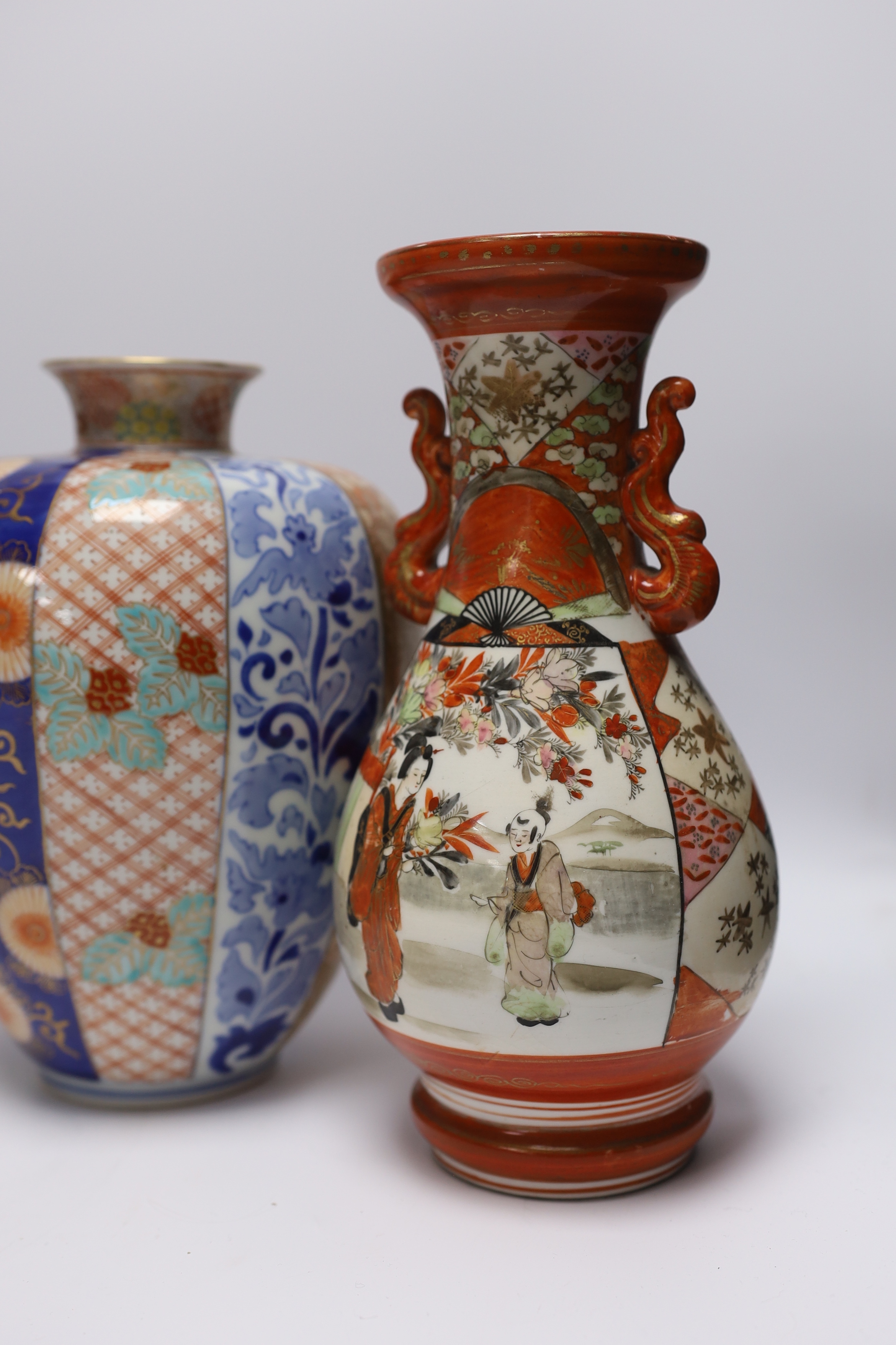 A pair of Japanese Imari vases, by Fukagawa and a pair of Kutani vases, Meiji period, tallest 25cm - Image 4 of 7