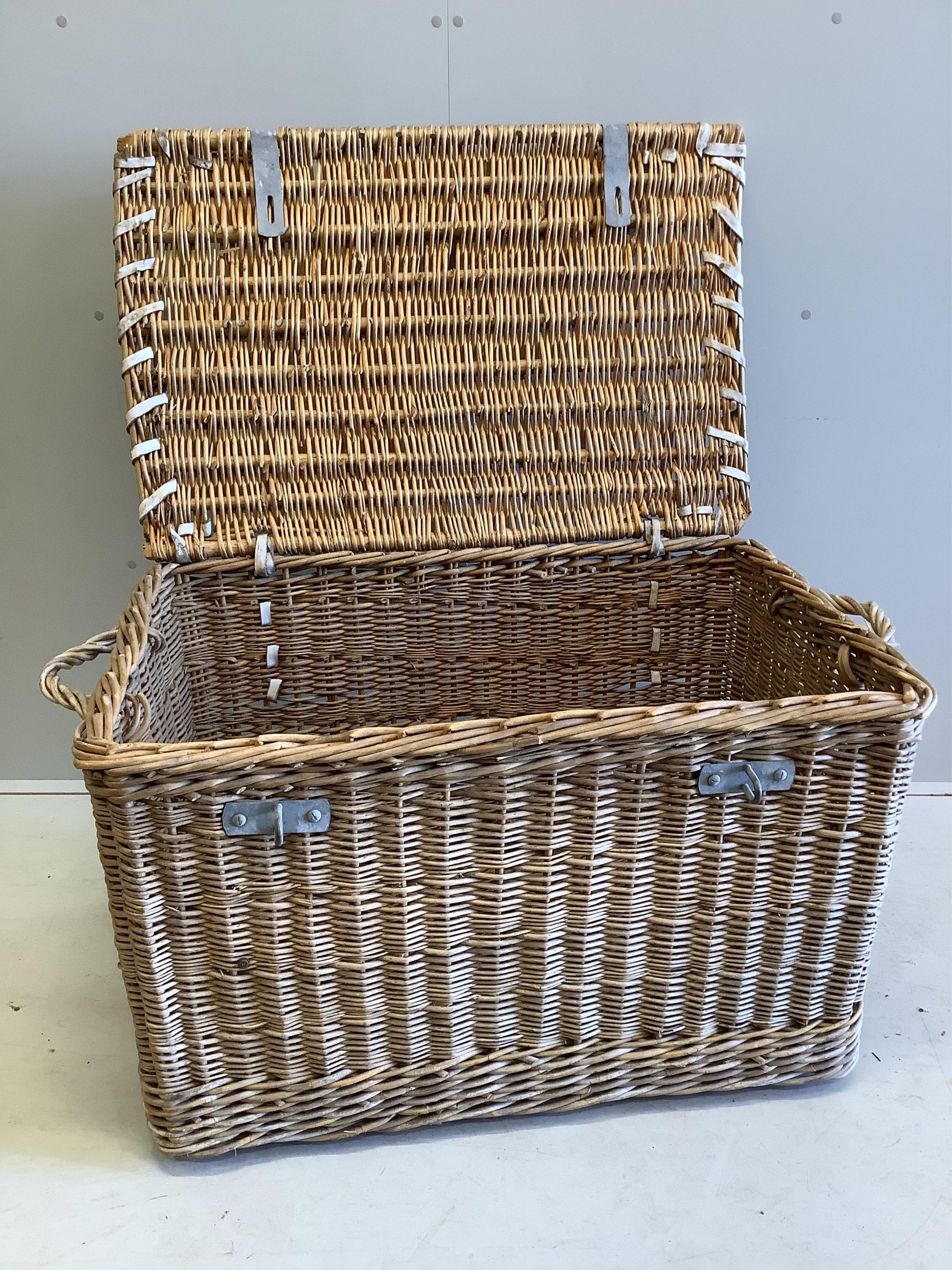 A vintage wicker laundry basket, width 96cm, depth 63cm, height 61cm - Image 2 of 2