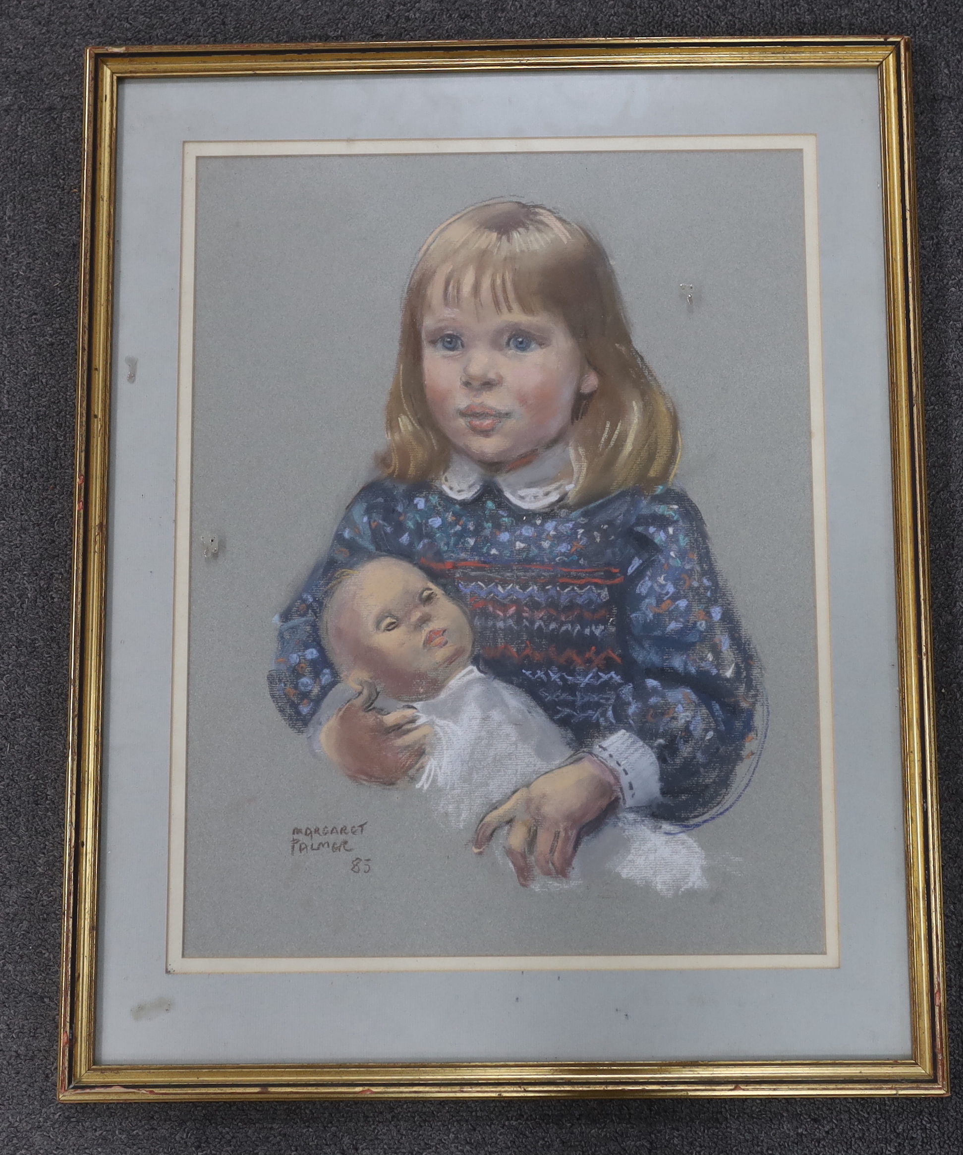 Margaret Palmer (b.1922), pastel, Portrait of a young girl, signed and dated ‘85, 49 x 37cm - Image 2 of 3