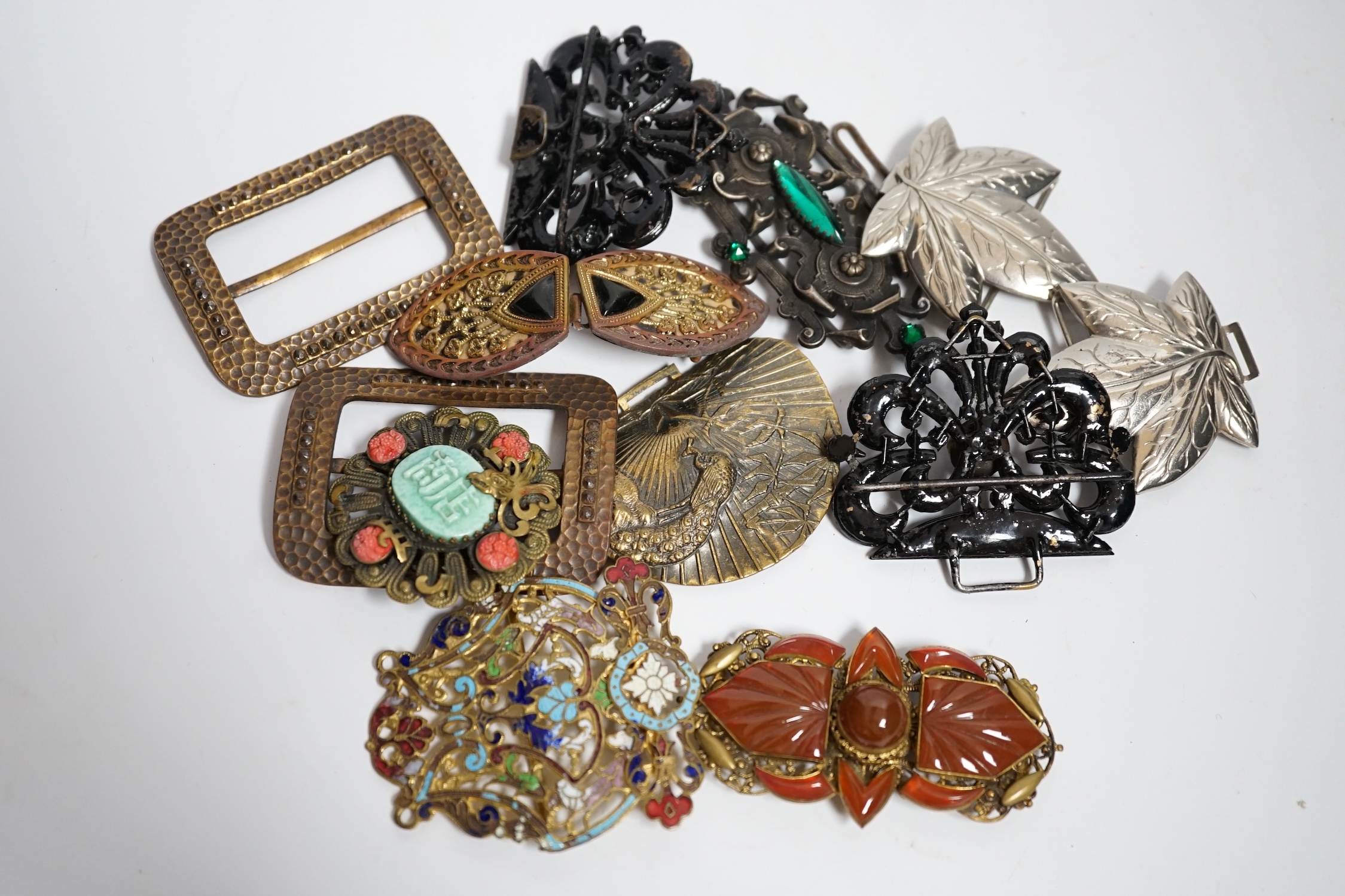 A collection of 20th century and later buckles including jet, Art Deco paste, Japanese Satsuma and - Image 4 of 4