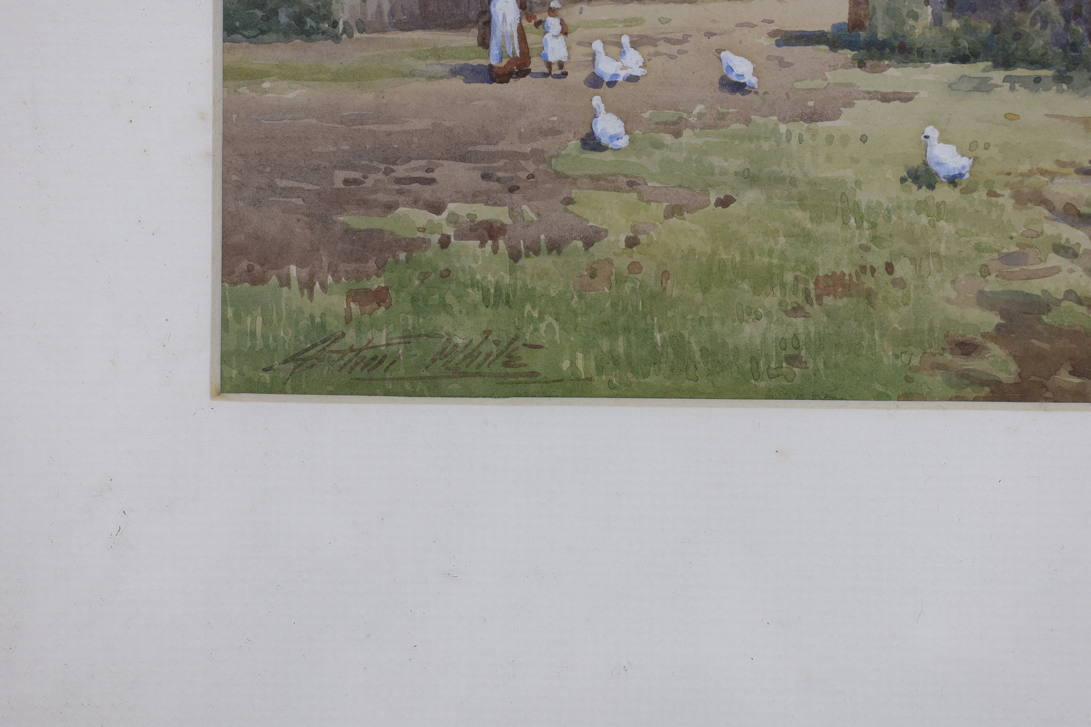 Arthur White (1865-1953), pair of watercolours, Church and duck pond, signed, 25 x 36cm overall - Image 3 of 3