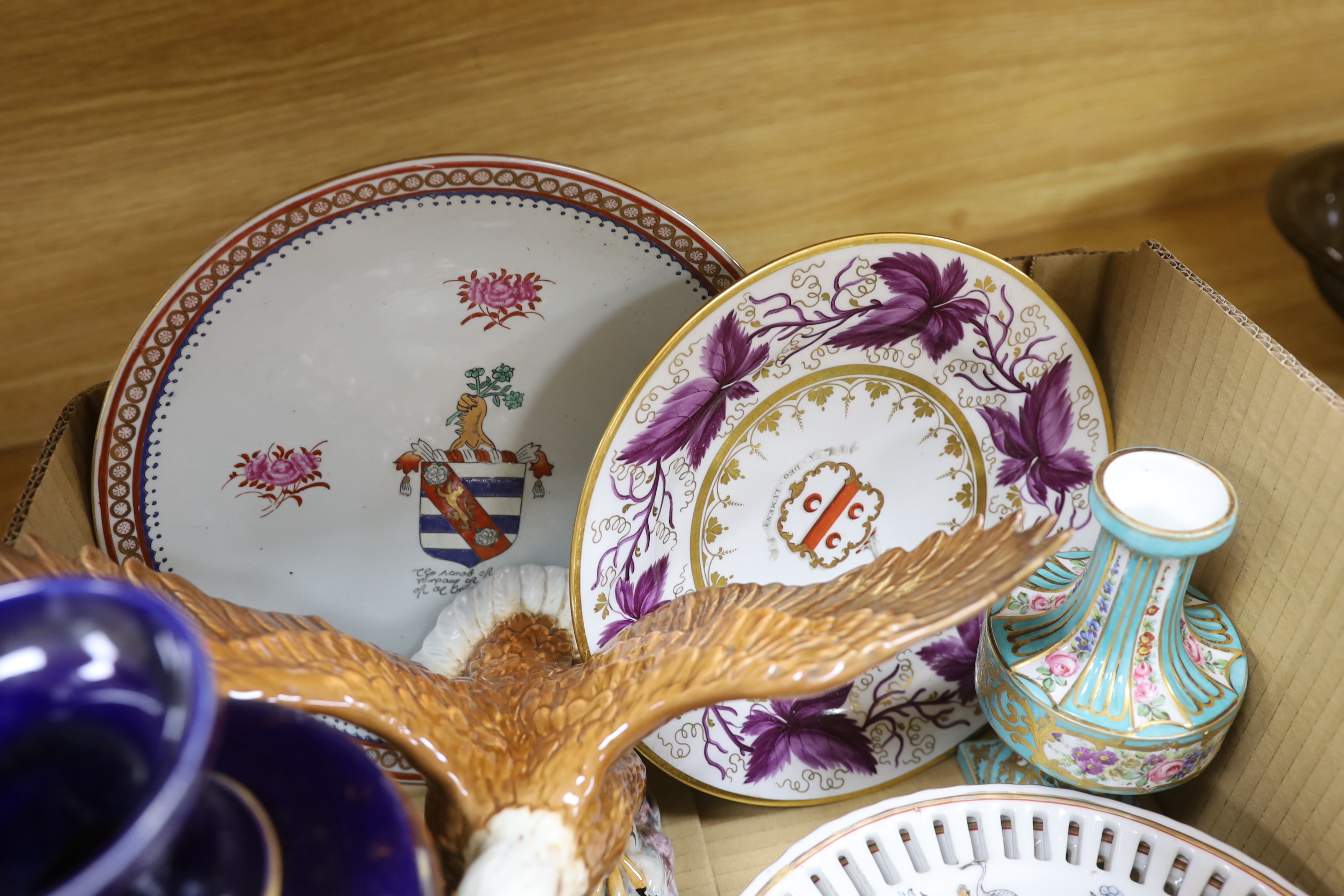 Two Doulton vases, a Beswick eagle, armorial plates, a vase and an advertising top hat - Image 2 of 4